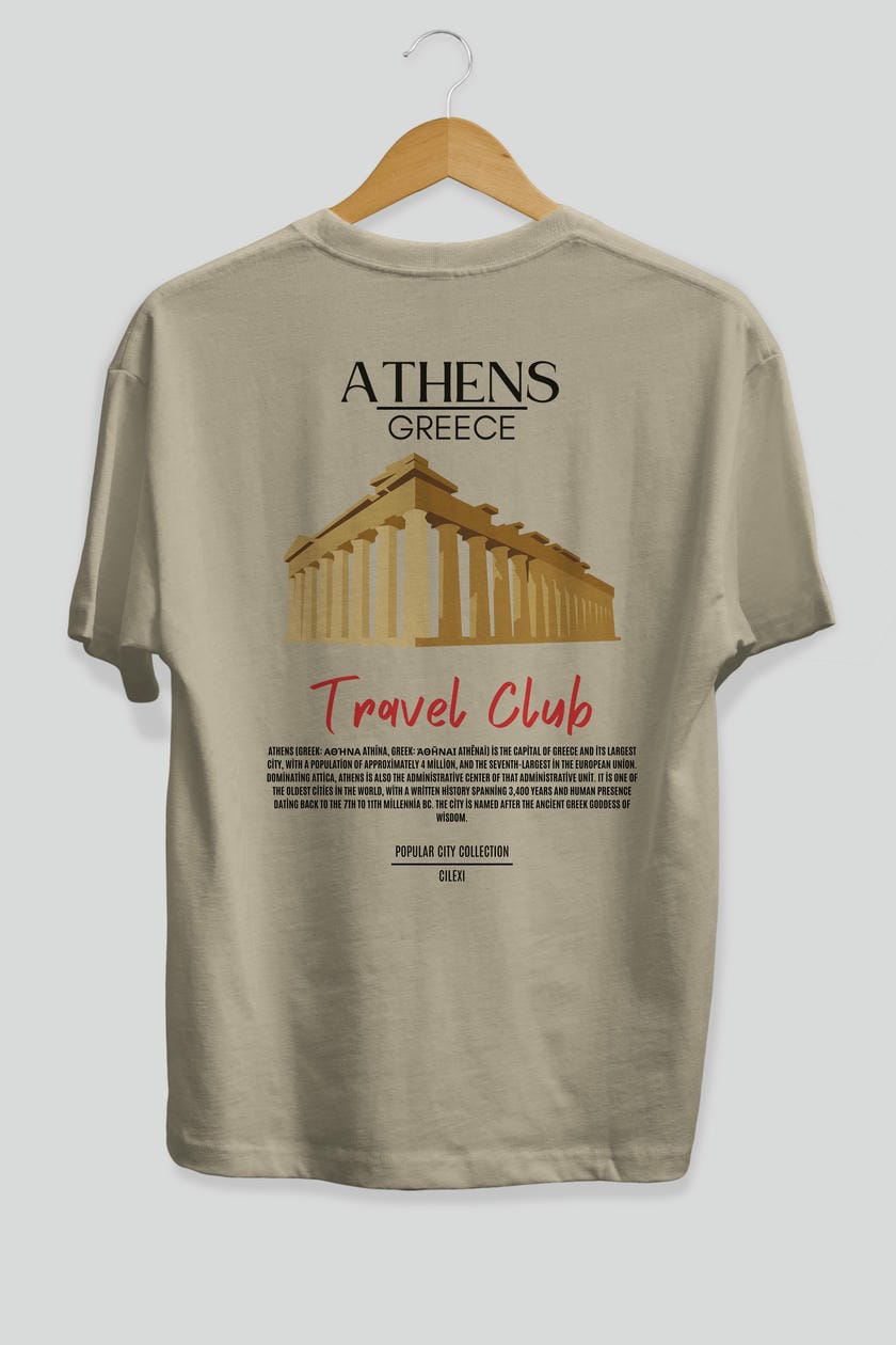 Athens Greece Arka Baskılı Oversize t-shirt Erkek Kadın Pamuk Bisiklet Yaka tişort
