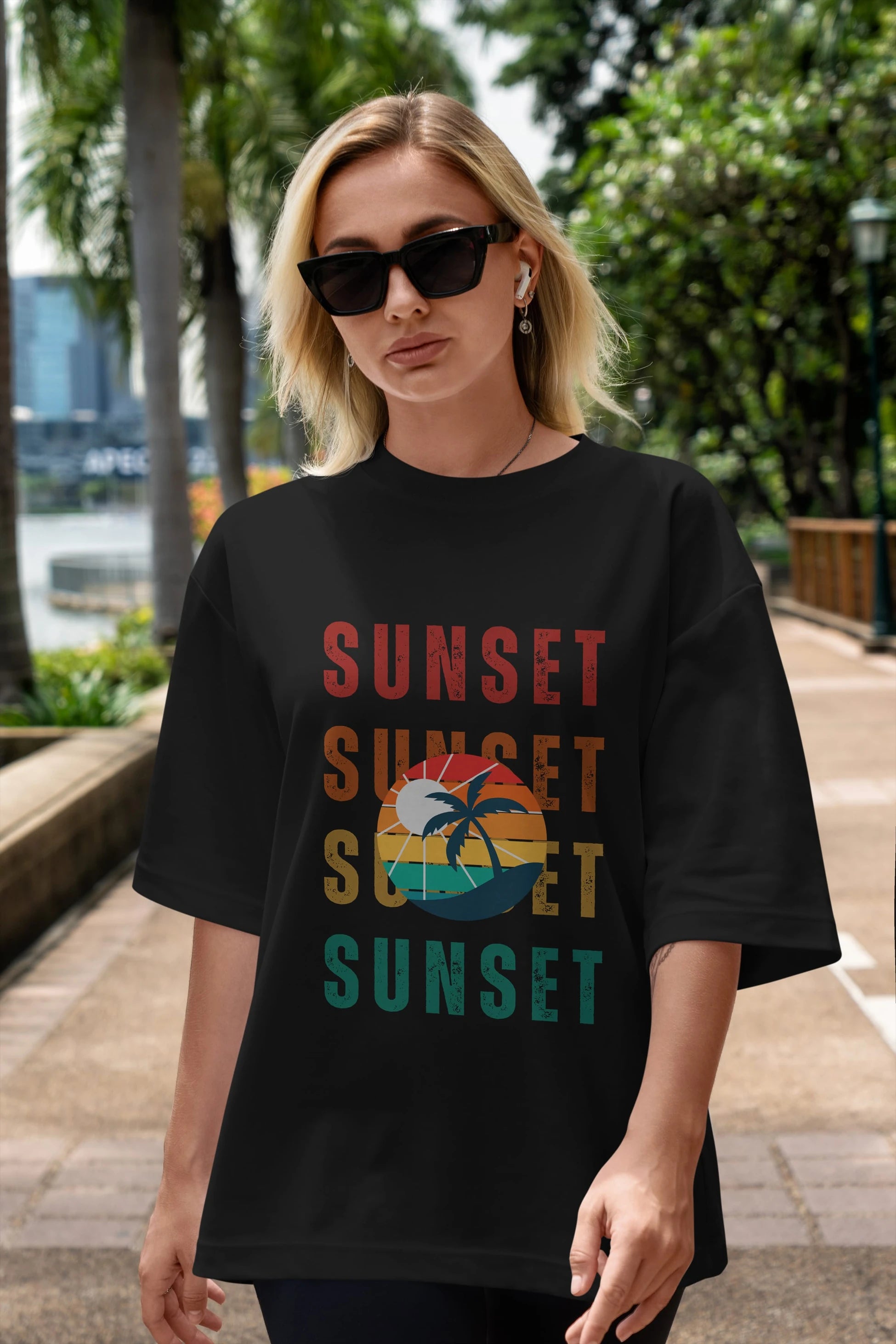 Sunset Yazılı Ön Baskılı Oversize t-shirt Erkek Kadın Unisex