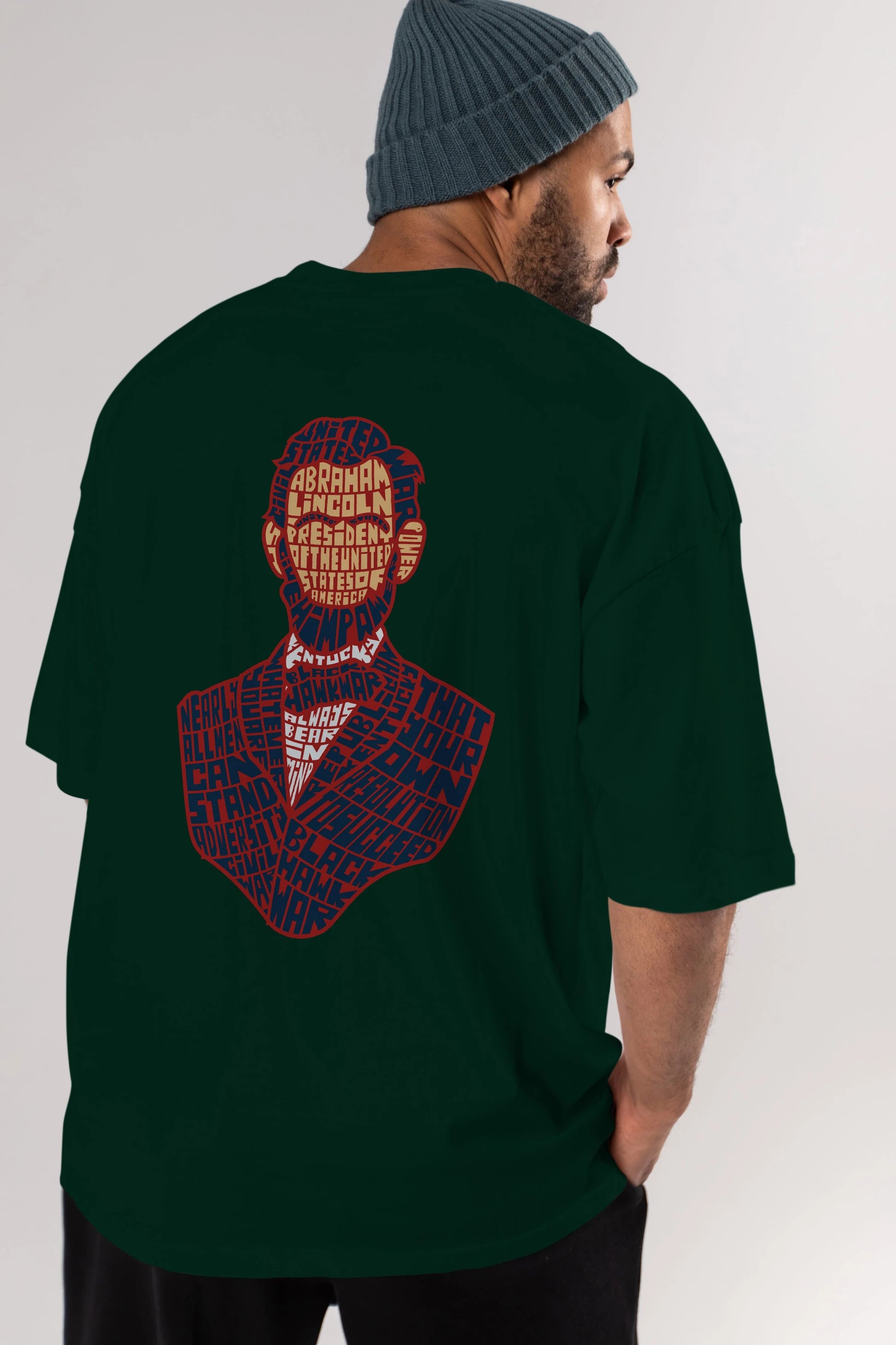 Abraham Lincoln Arka Baskılı Oversize t-shirt %100 pamuk Erkek Kadın Unisex