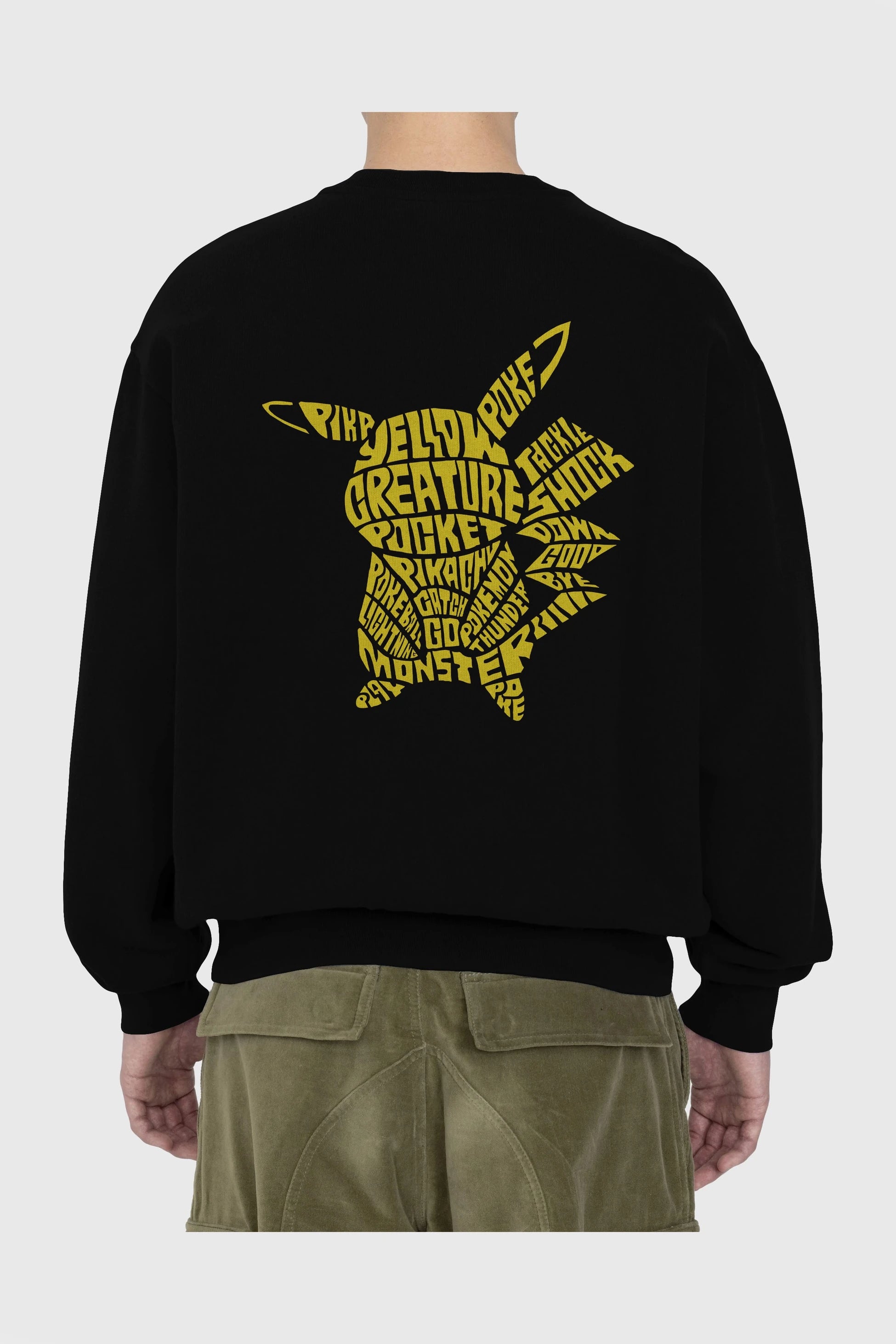 Pocket Monster Arka Baskılı Oversize Sweatshirt Erkek Kadın Unisex