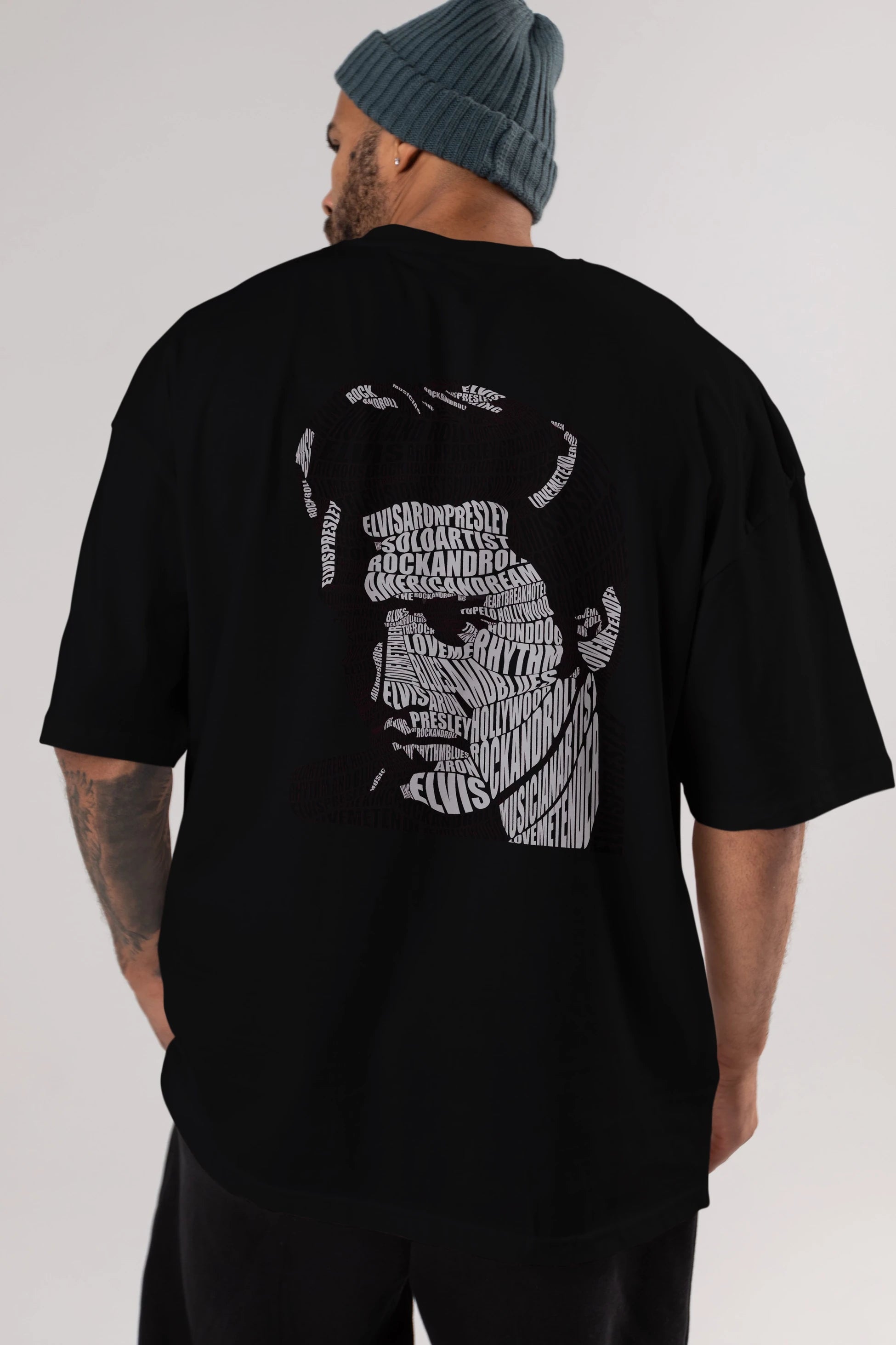 Elvis Presley Calligram Arka Baskılı Oversize t-shirt %100 pamuk Erkek Kadın Unisex