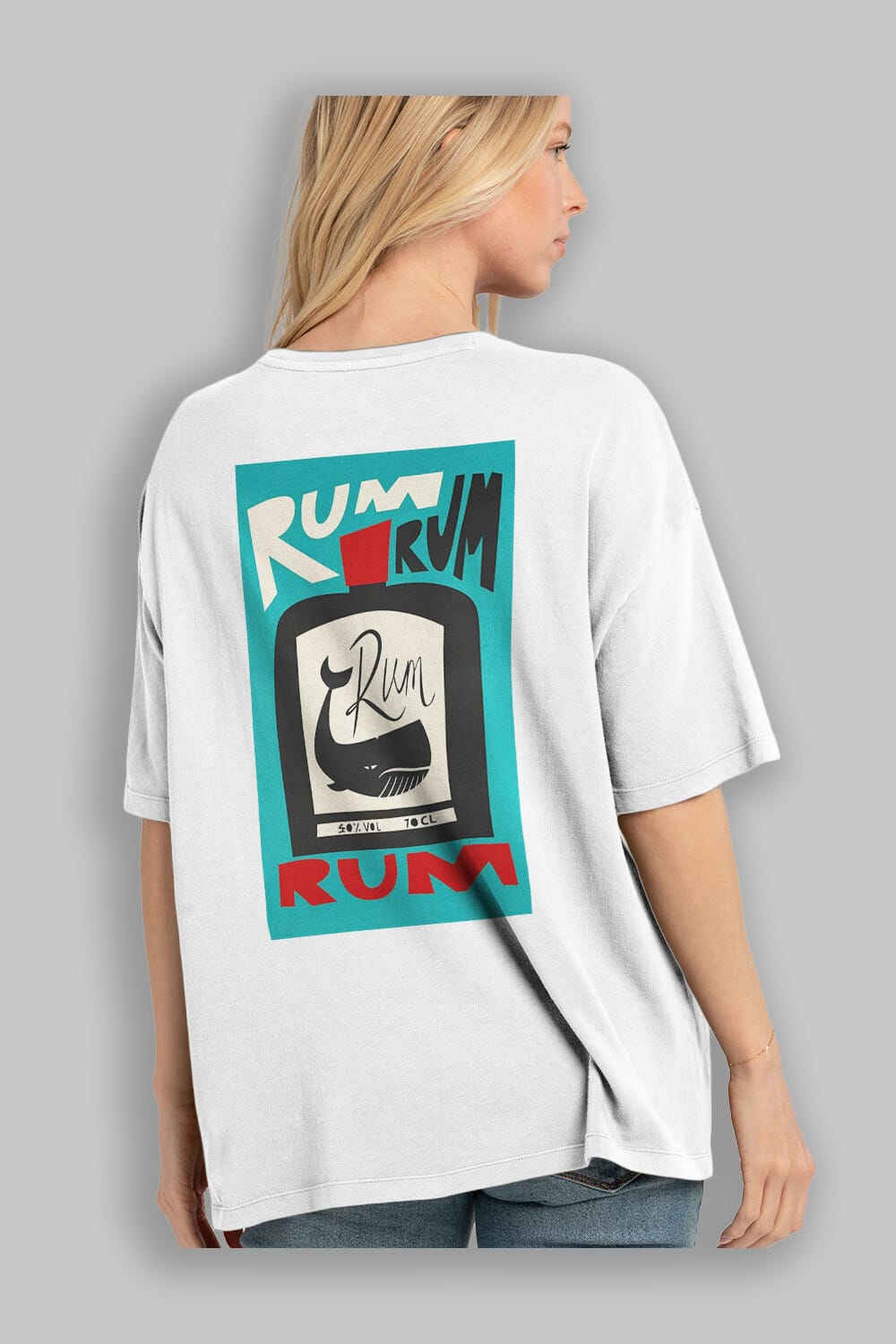 Rum Arka Baskılı Oversize t-shirt Erkek Kadın Unisex %100 Pamuk Bisiklet Yaka tişort
