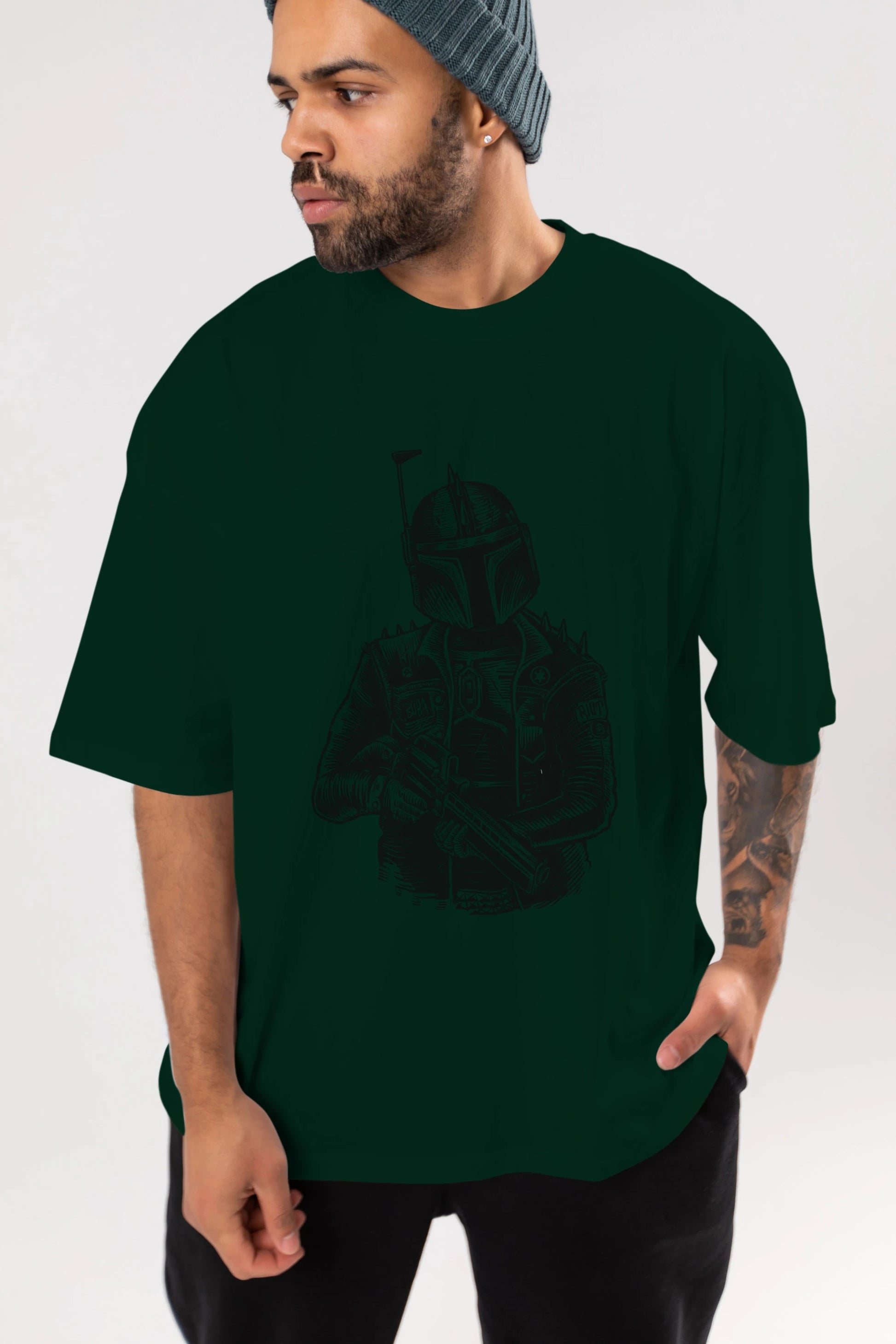 Boba Punk Ön Baskılı Oversize t-shirt Erkek Kadın Unisex %100 Pamuk tişort