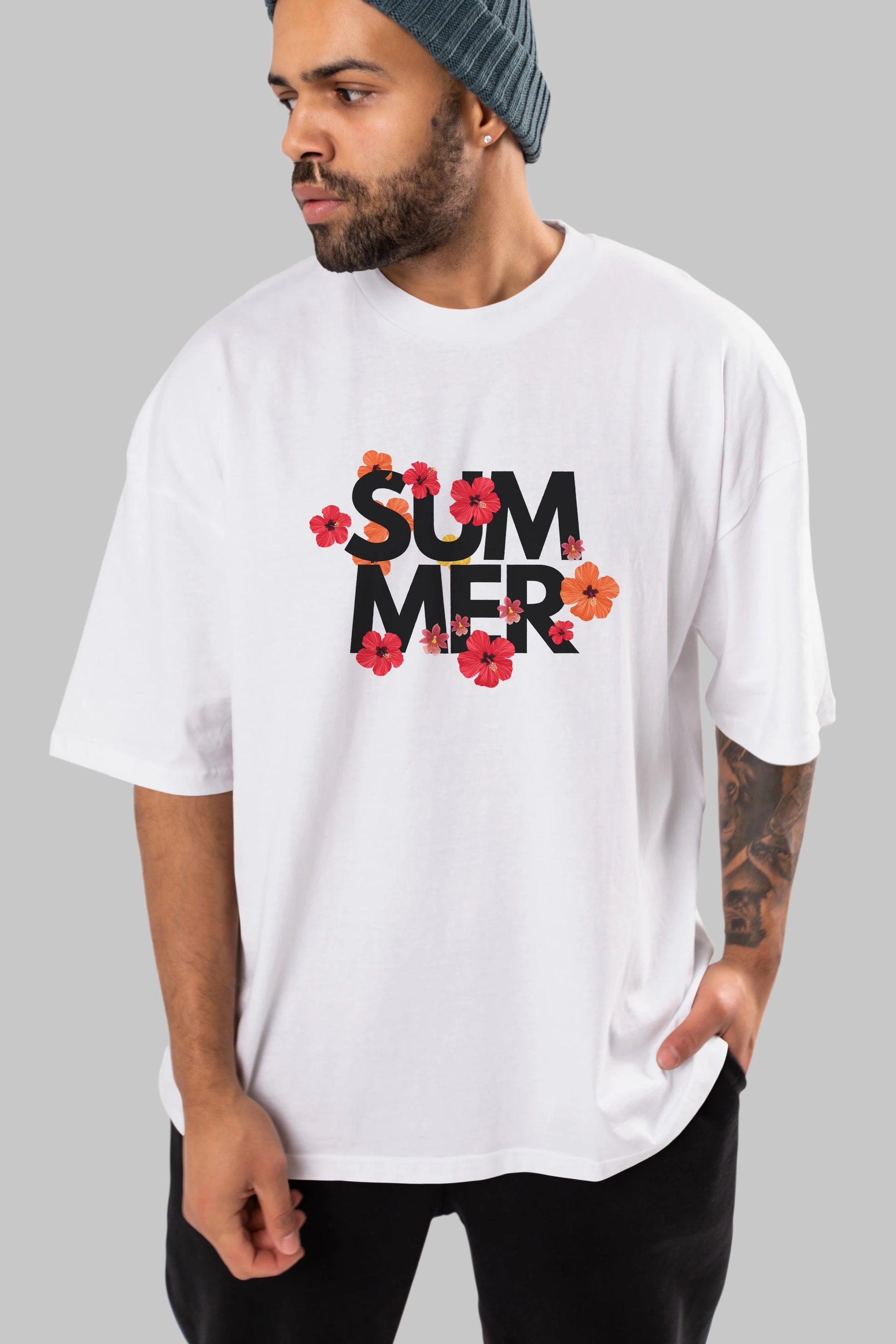 Summer Yazılı 2 Ön Baskılı Oversize t-shirt Erkek Kadın Unisex