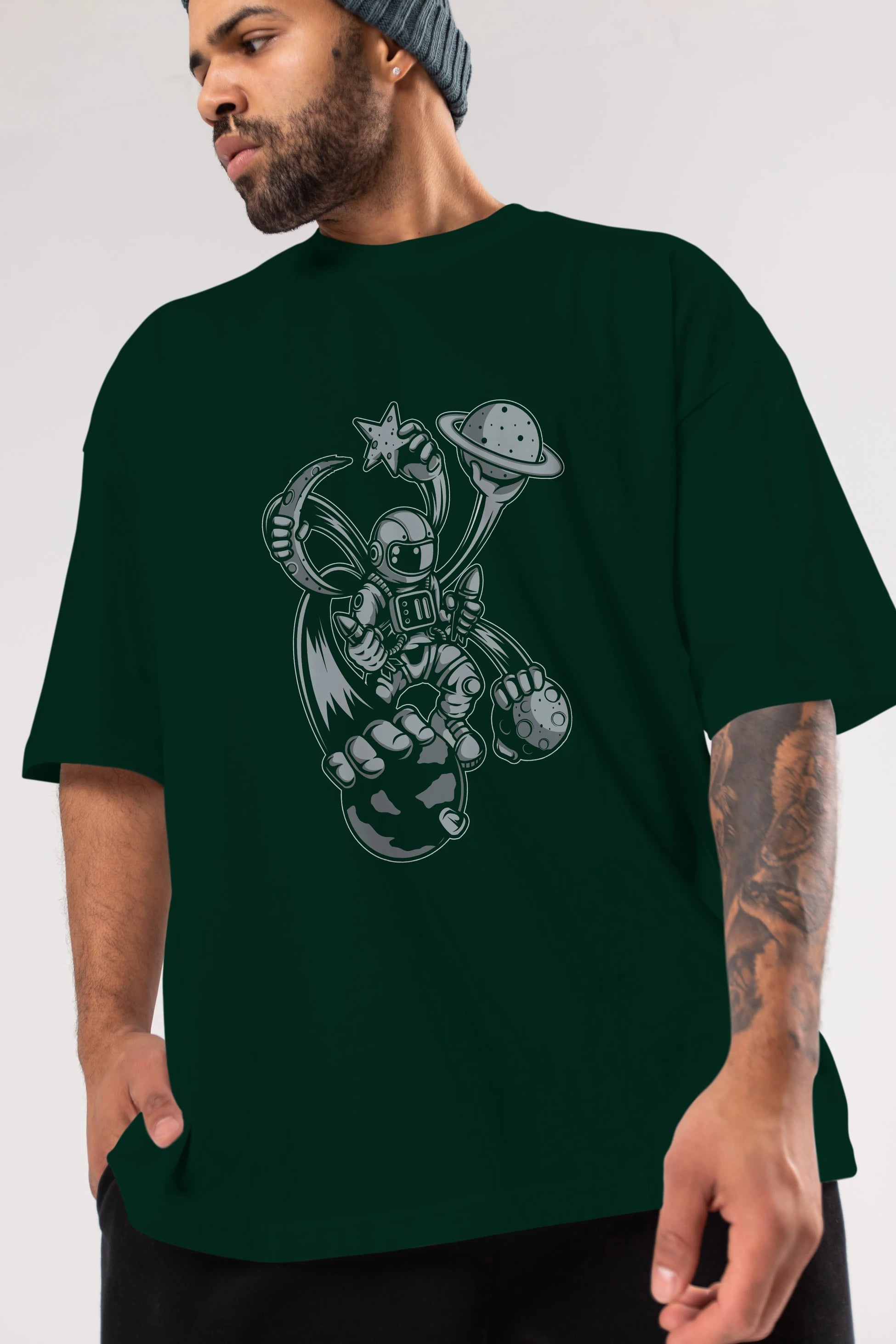 Astronaut Multiple Hands Ön Baskılı Oversize t-shirt Erkek Kadın Unisex