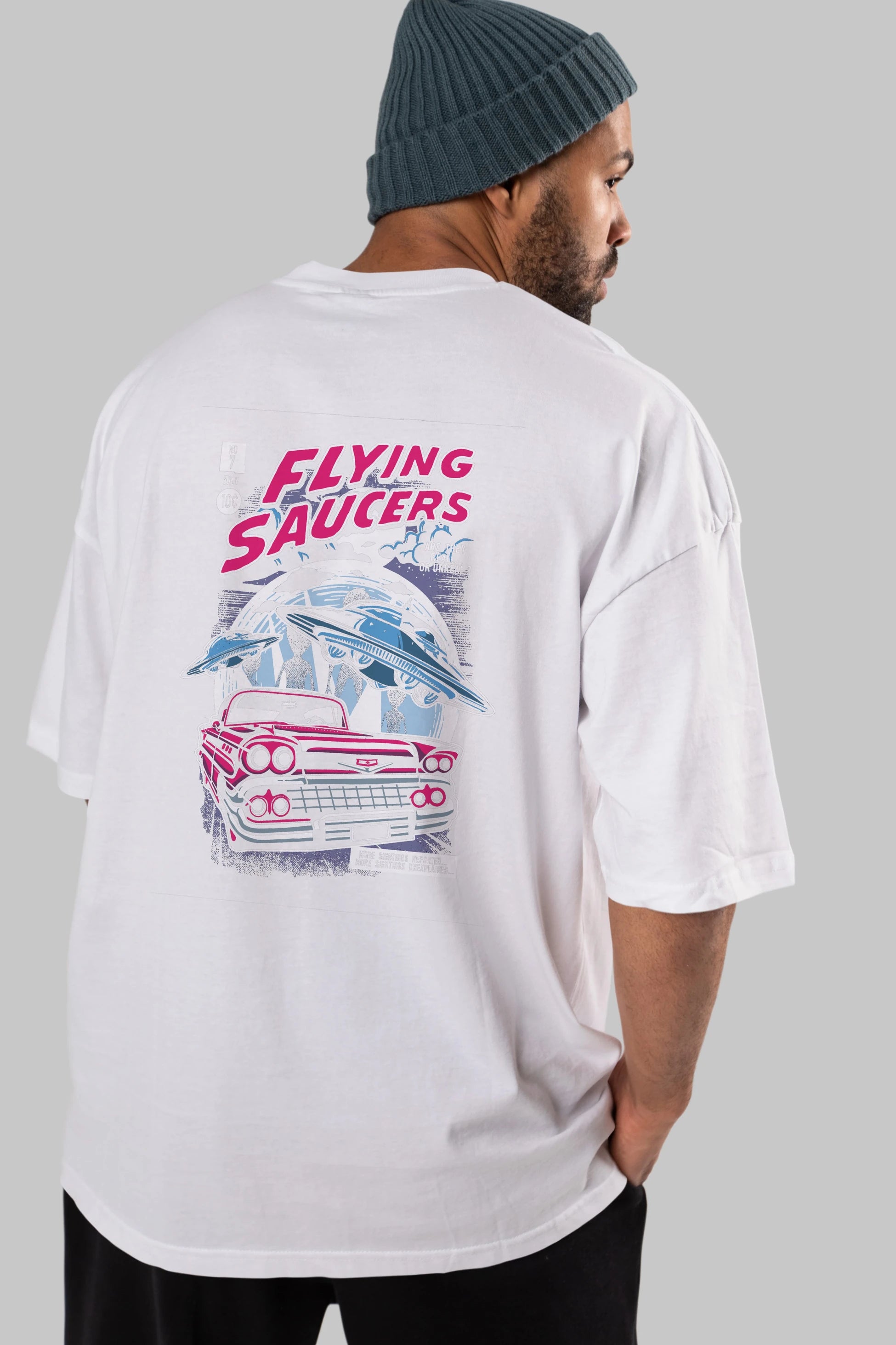 Flying Saucers Arka Baskılı Oversize t-shirt Erkek Kadın Unisex %100 Pamuk