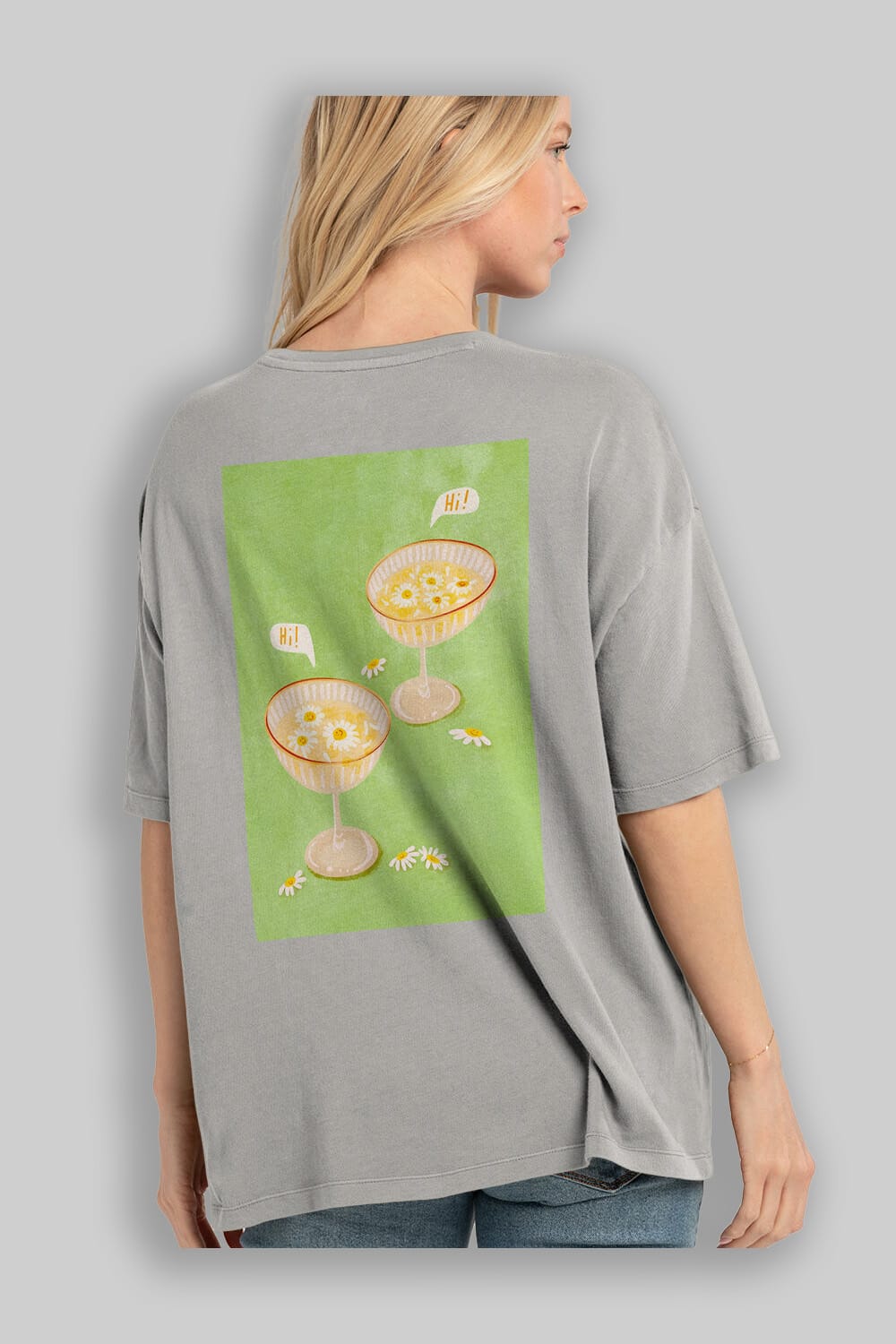 Hi Cheers Arka Baskılı Oversize t-shirt Erkek Kadın Unisex %100 Pamuk Bisiklet Yaka tişort