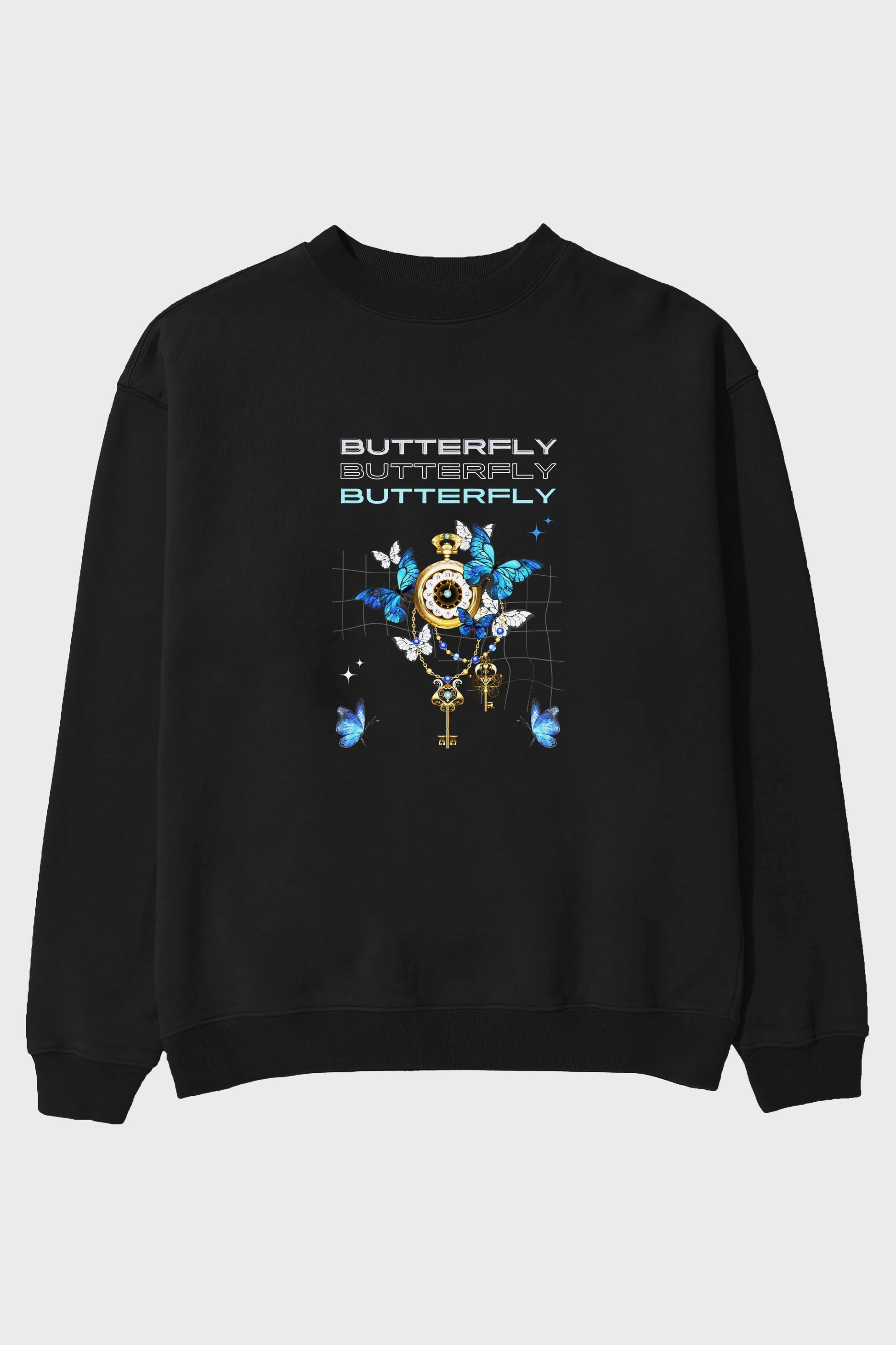 Butterfly Yazılı Ön Baskılı Oversize Sweatshirt Erkek Kadın Unisex