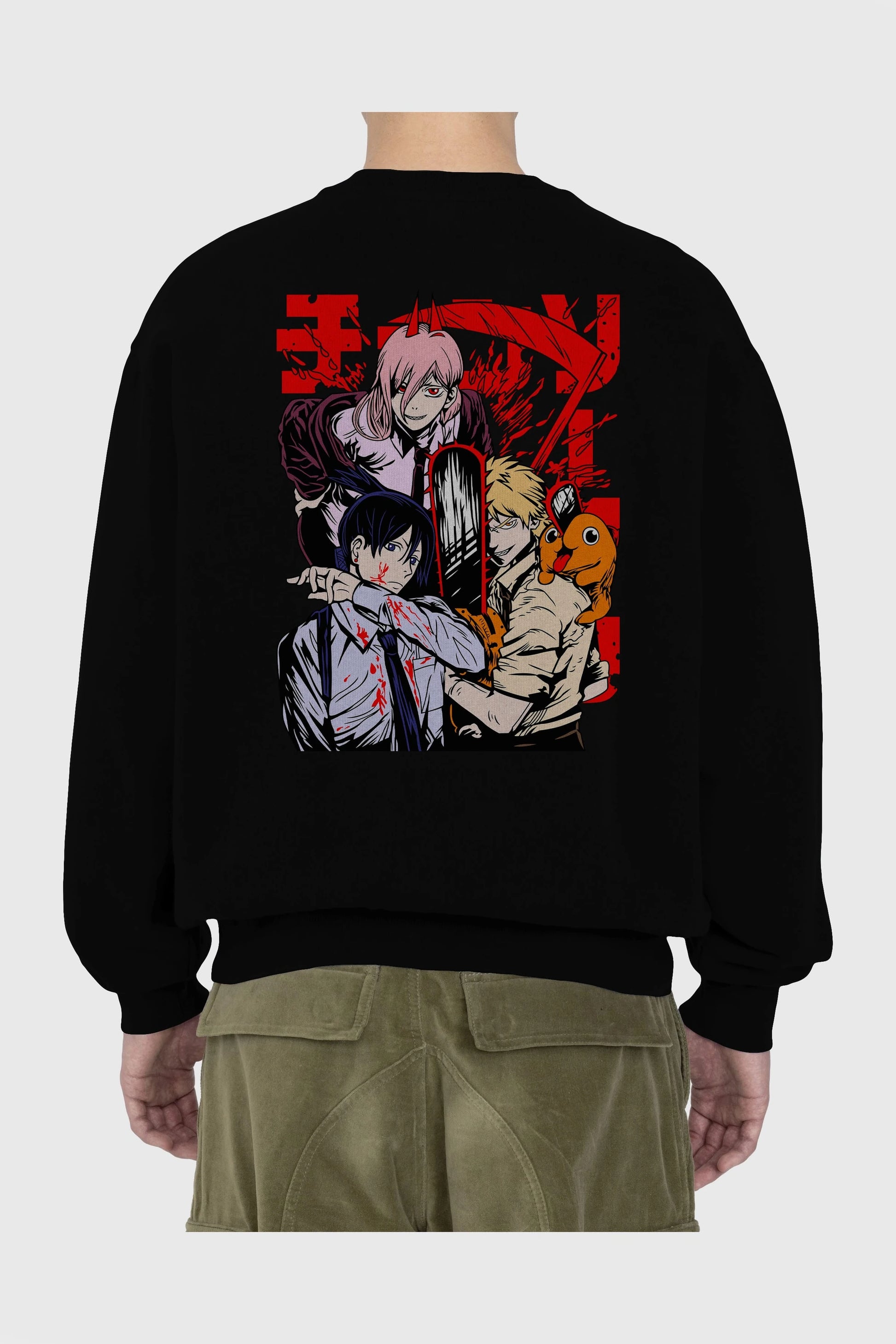 CHAINSAWMAN CREW Anime Arka Baskılı Oversize Sweatshirt Erkek Kadın Unisex