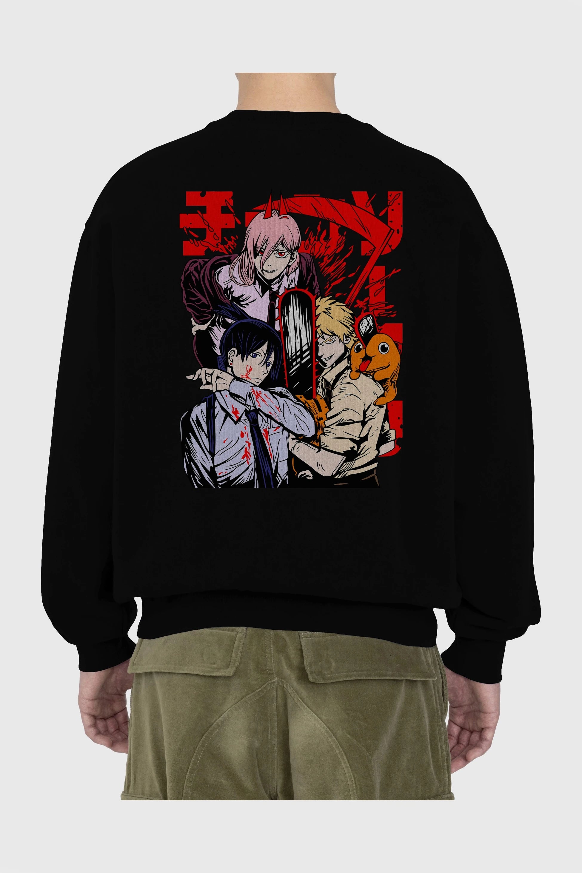 CHAINSAWMAN CREW Anime Arka Baskılı Oversize Sweatshirt Erkek Kadın Unisex