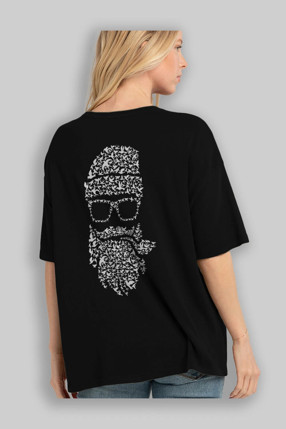 Birds Beard Arka Baskılı Oversize t-shirt %100 pamuk Erkek Kadın Unisex