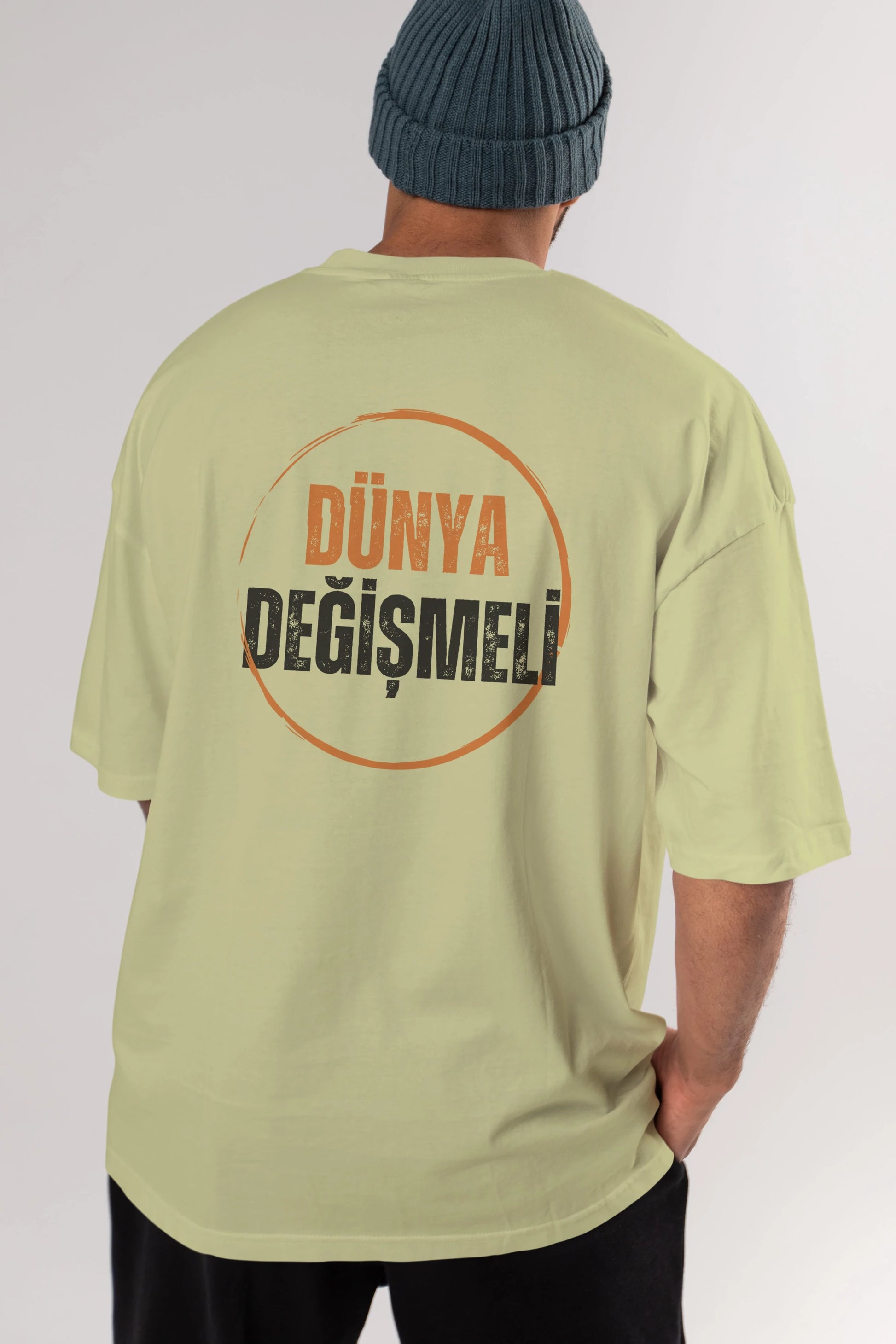 Dünya Değişmeli Yazılı Arka Baskılı Oversize t-shirt Erkek Kadın Unisex