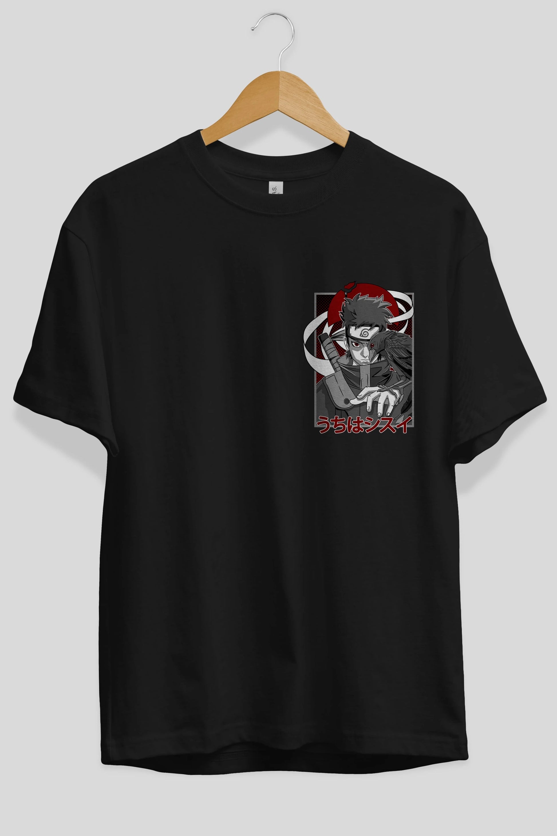 SHISUI UCHIHA NARUTO Ön Sol Baskılı Oversize t-shirt Erkek Kadın Unisex %100 Pamuk Bisiklet Yaka tişort