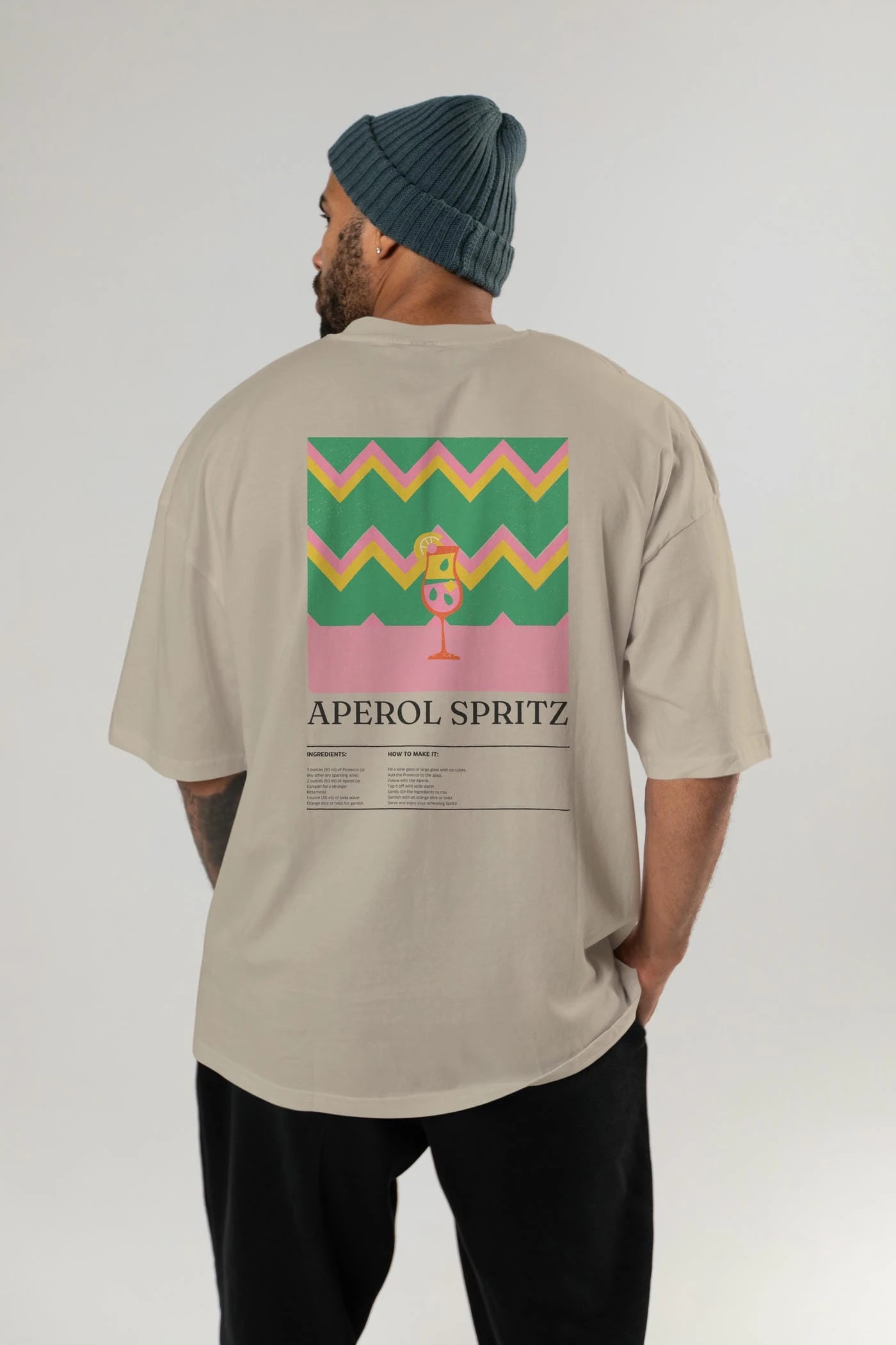 Aperol Spritz Kokteyl Serisi Arka Baskılı Oversize t-shirt Erkek Kadın %100 Pamuk Bisiklet Yaka tişort