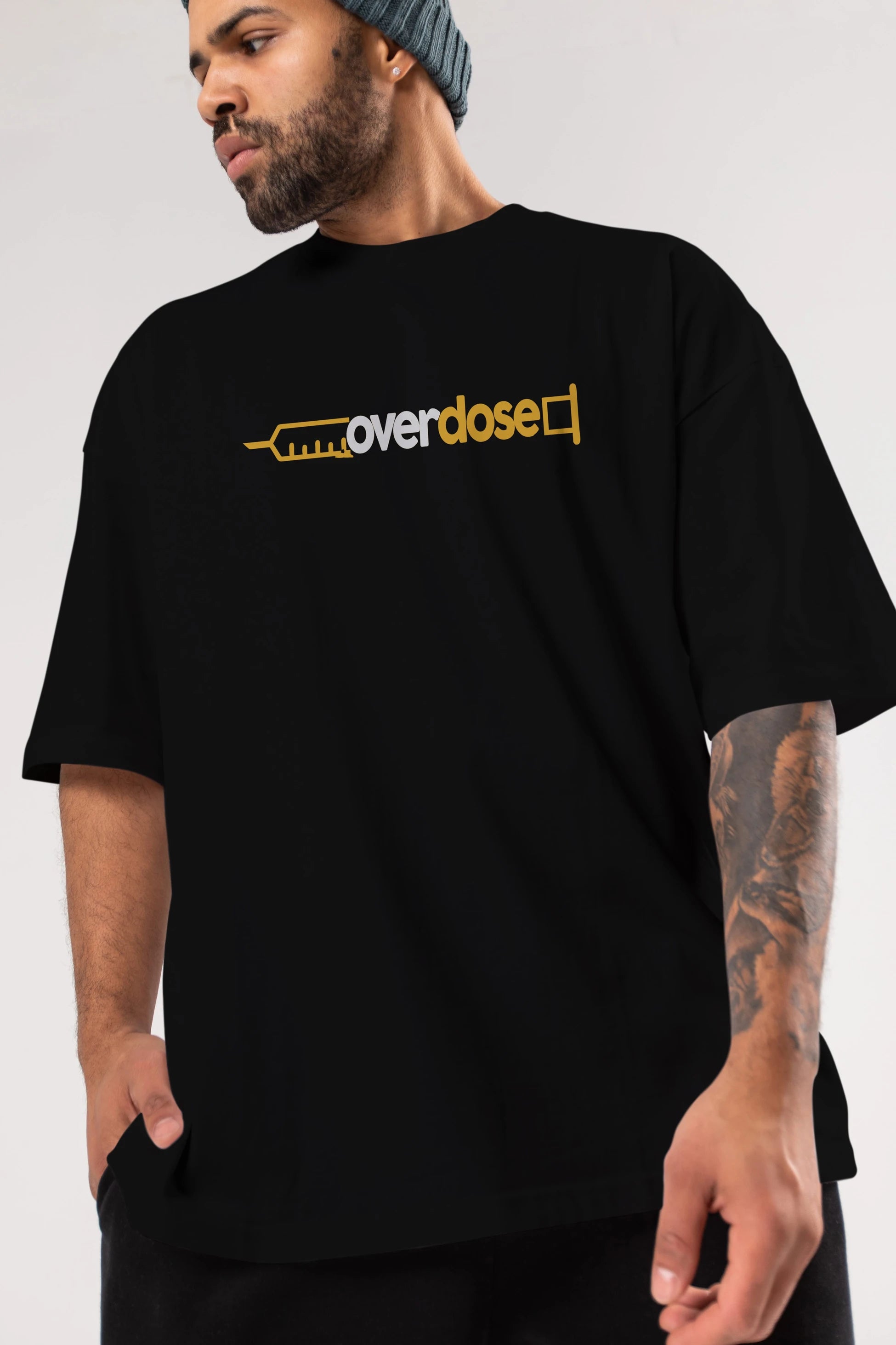 Overdose sarı Ön Baskılı Oversize t-shirt %100 pamuk Erkek Kadın Unisex