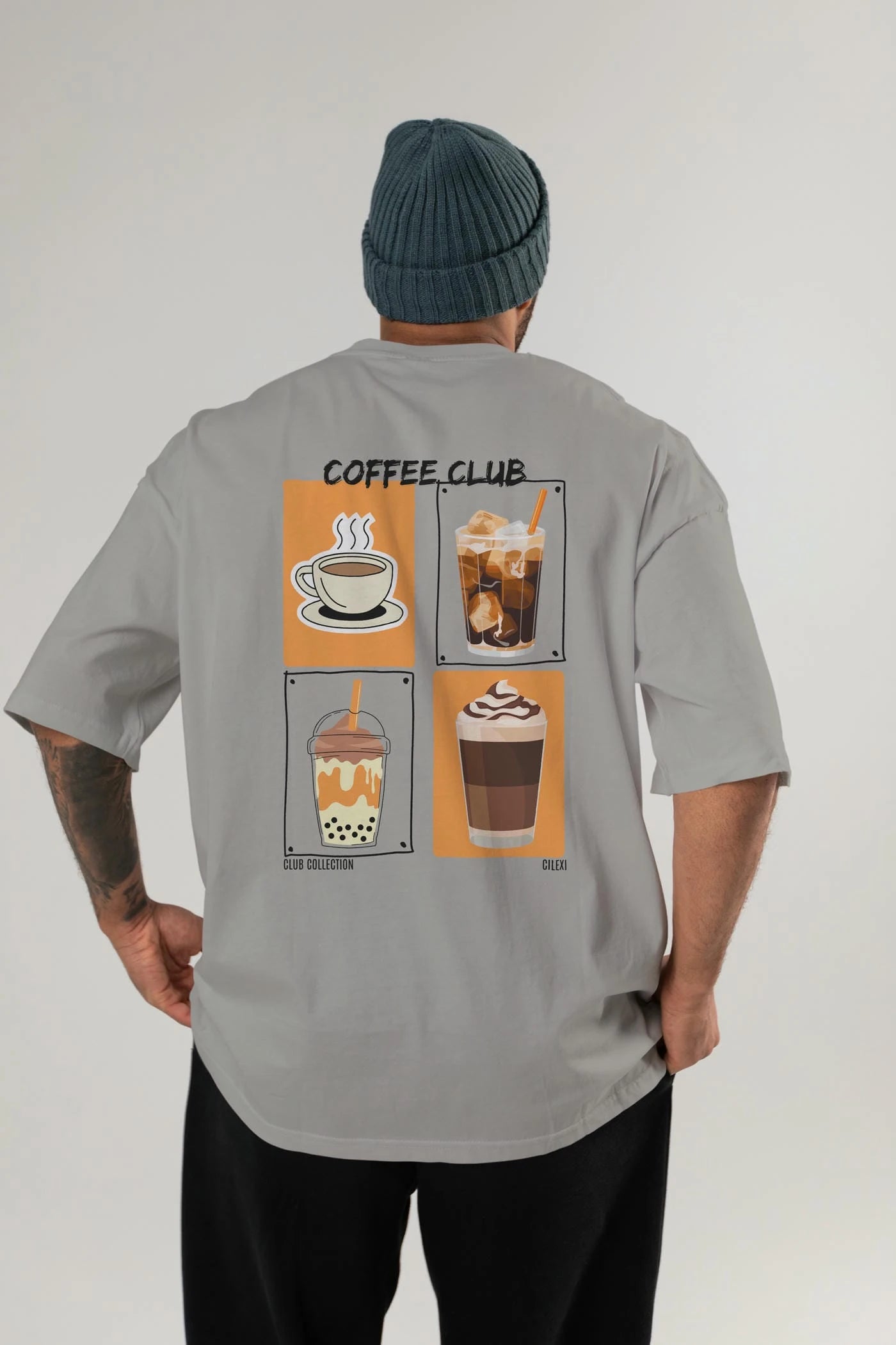Coffee Club Arka Baskılı Oversize t-shirt Erkek Kadın %100 Pamuk Bisiklet Yaka tişort