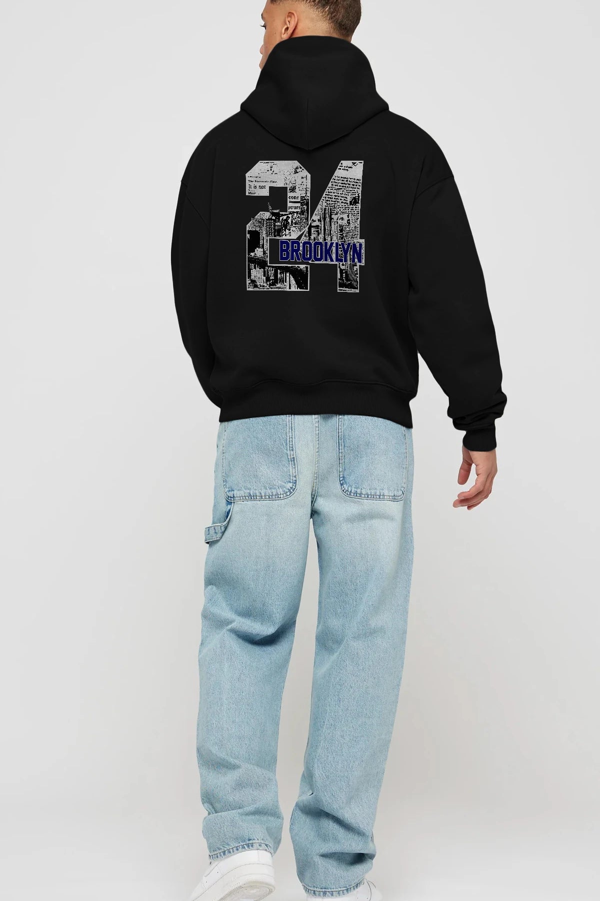 Brooklyn 24 Arka Baskılı Hoodie Oversize Kapüşonlu Sweatshirt Erkek Kadın Unisex