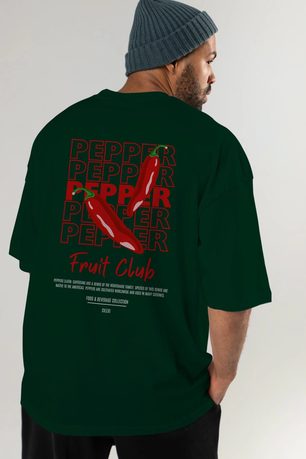 Pepper Arka Baskılı Oversize t-shirt Erkek Kadın Pamuk Bisiklet Yaka tişort