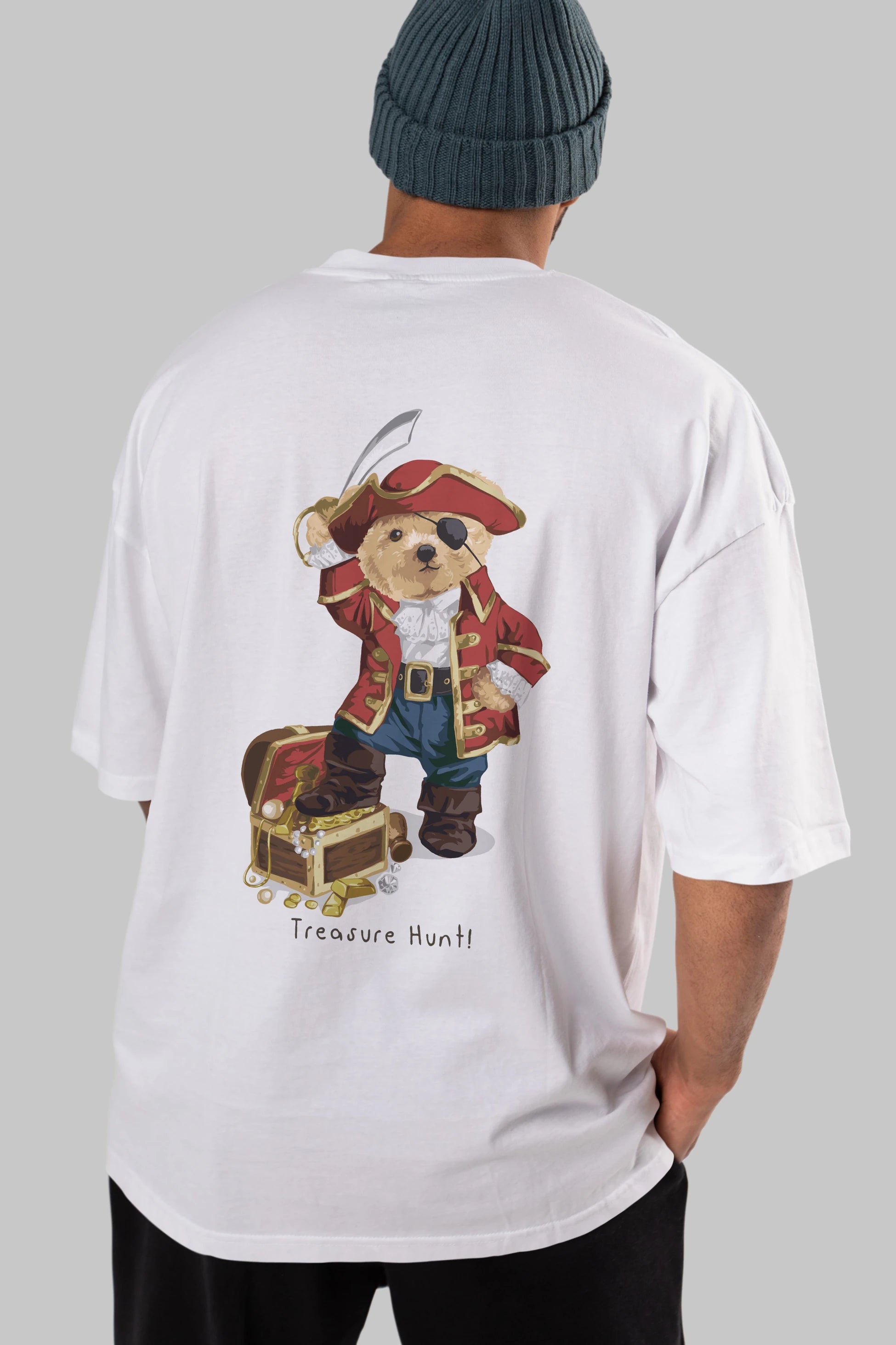 Teddy Bear Treasure Hunt Arka Baskılı Oversize t-shirt Erkek Kadın Unisex %100 Pamuk