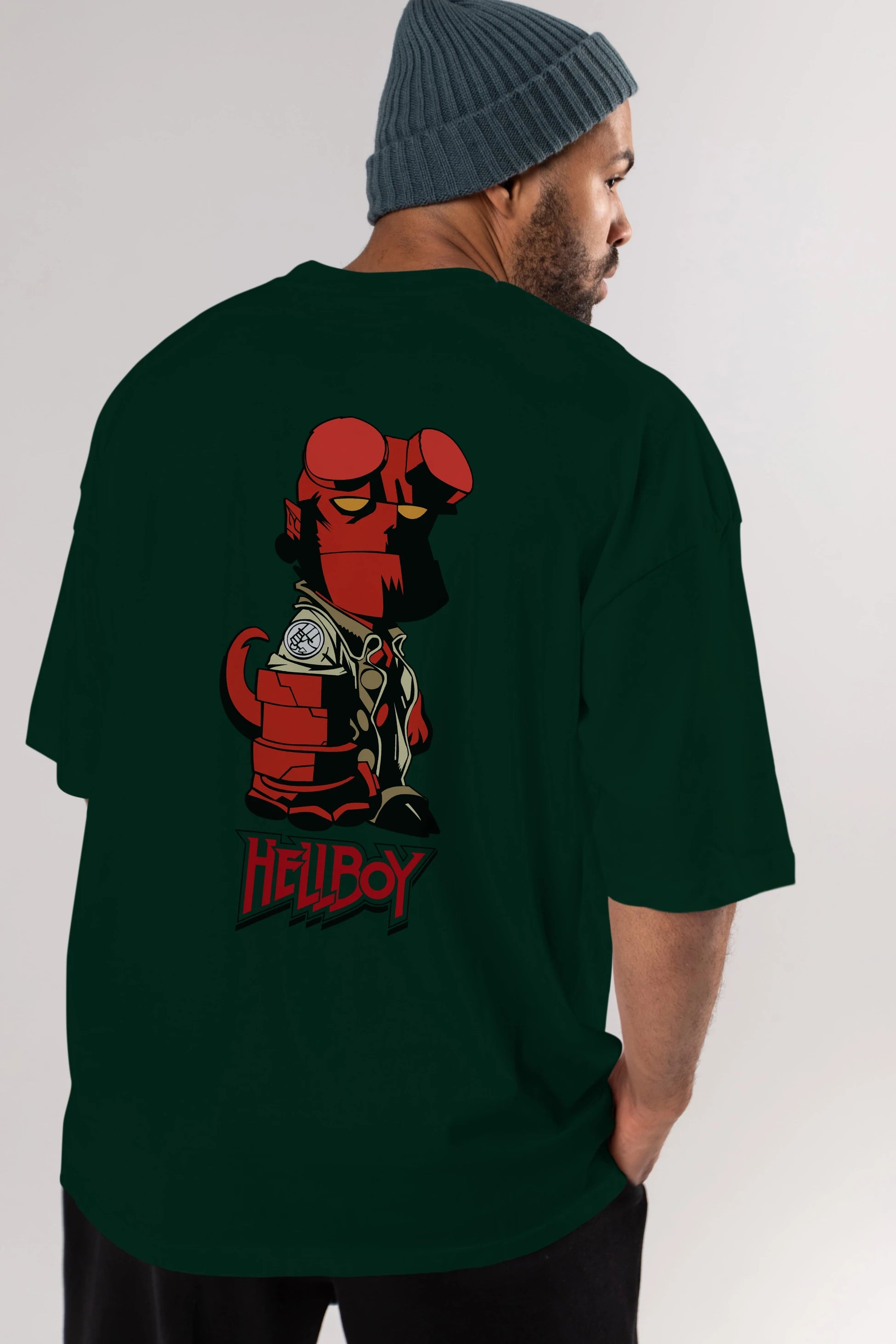 Hellboy (1) Arka Baskılı Oversize t-shirt Erkek Kadın Unisex %100 Pamuk Bisiklet Yaka tişort