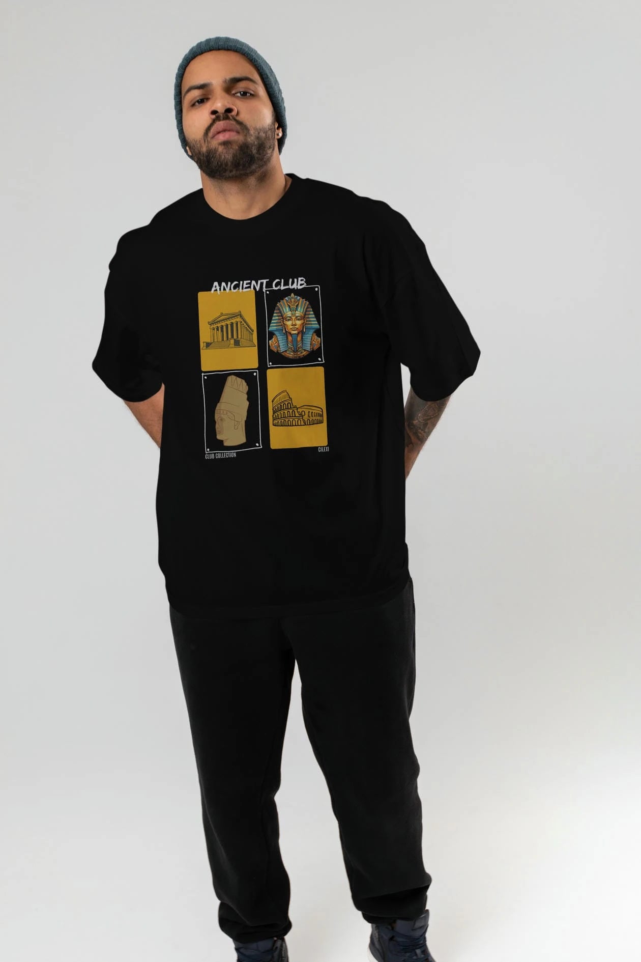 Ancient Club ön Baskılı Oversize t-shirt Erkek Kadın %100 Pamuk Bisiklet Yaka tişort