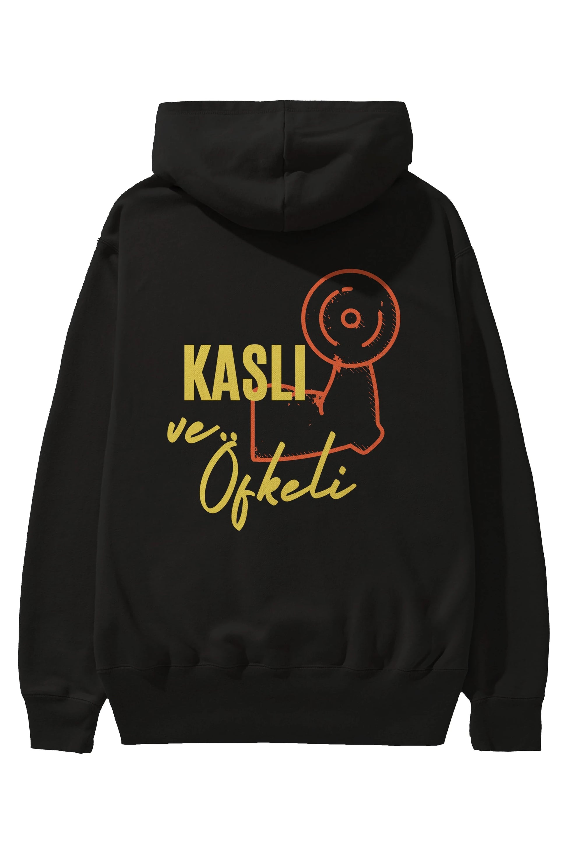 Kaslı ve Öfkeli Yazılı Arka Baskılı Oversize Hoodie Kapüşonlu Sweatshirt Erkek Kadın Unisex