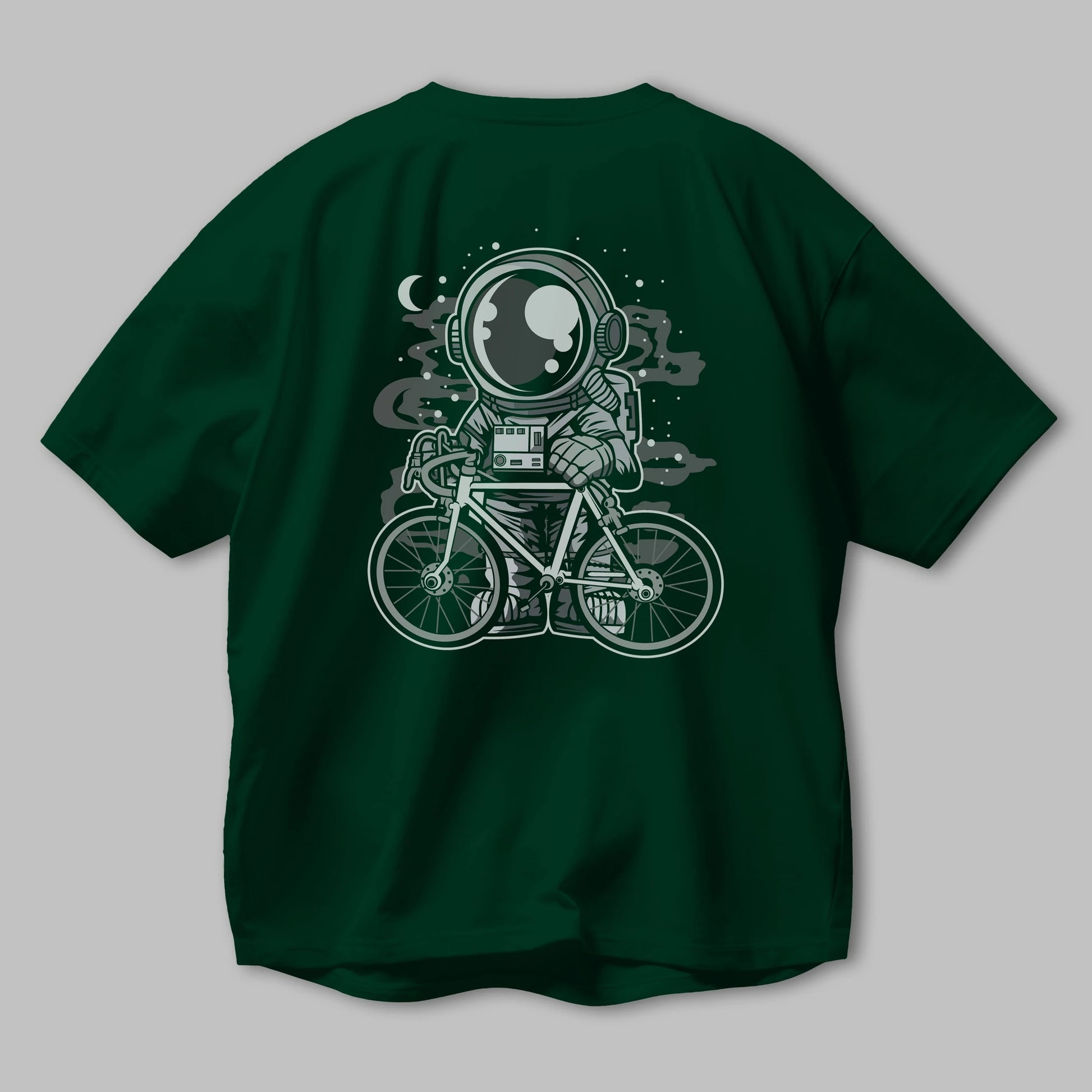 Bicycle Astronaut Arka Baskılı Oversize t-shirt Erkek Kadın Unisex