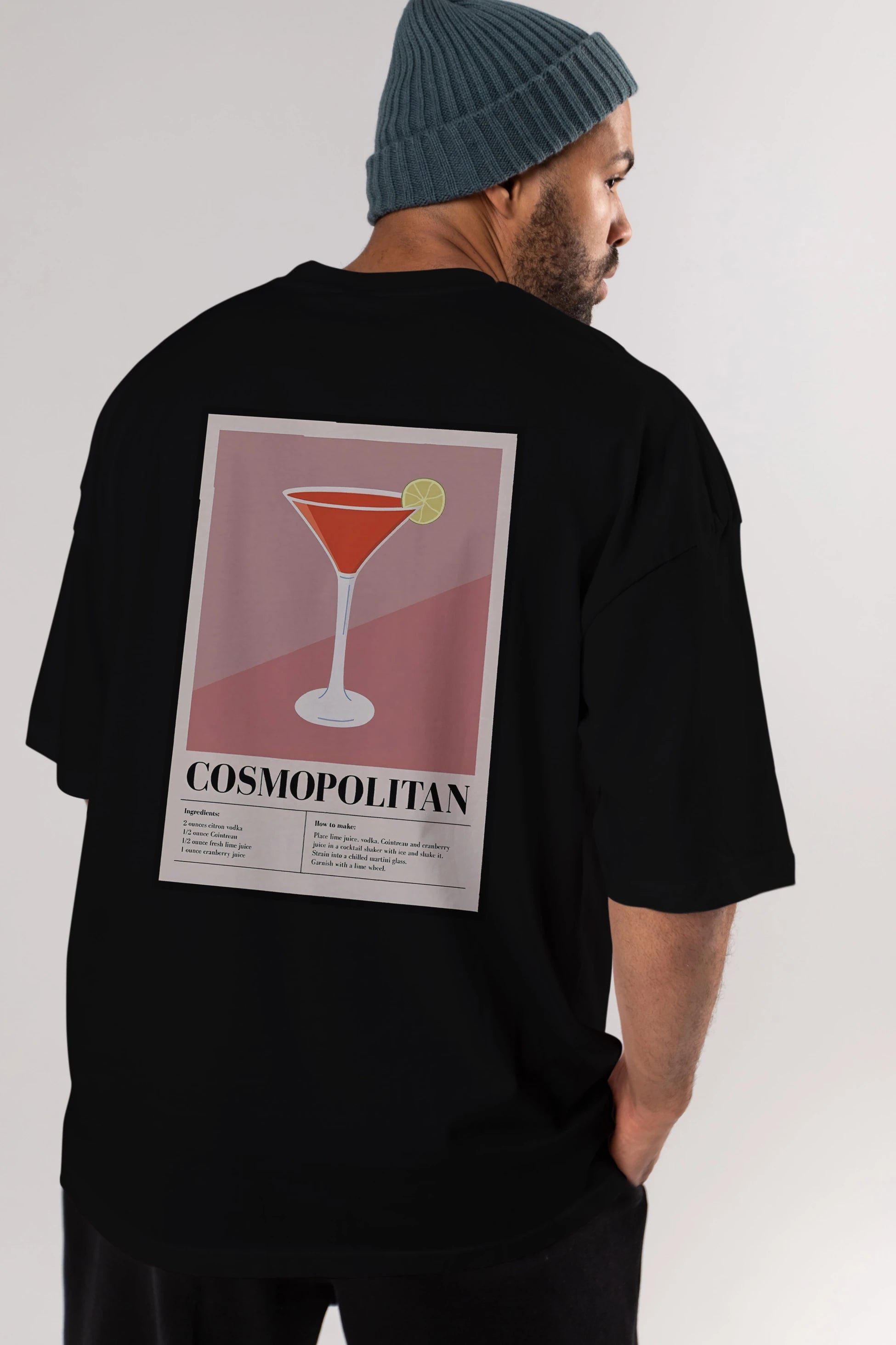 Cosmopolitan 3 Arka Baskılı Oversize t-shirt Erkek Kadın Unisex %100 Pamuk Bisiklet Yaka tişort