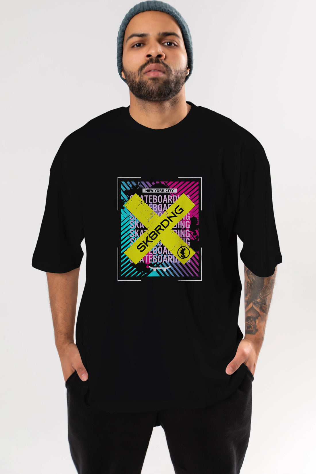 Skatebording Ön Baskılı Oversize t-shirt Erkek Kadın Unisex