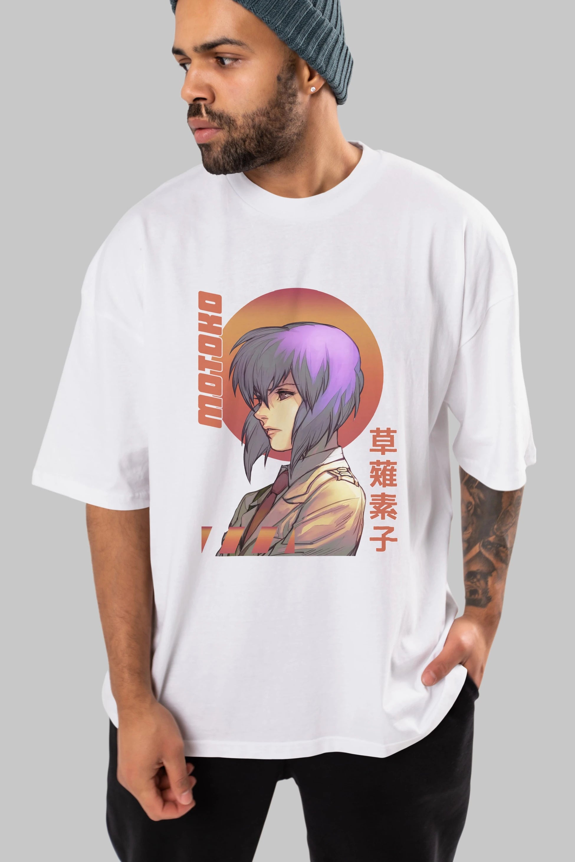 Motoko Kusanagi 10 Anime Ön Baskılı Oversize t-shirt %100 pamuk Erkek Kadın Unisex