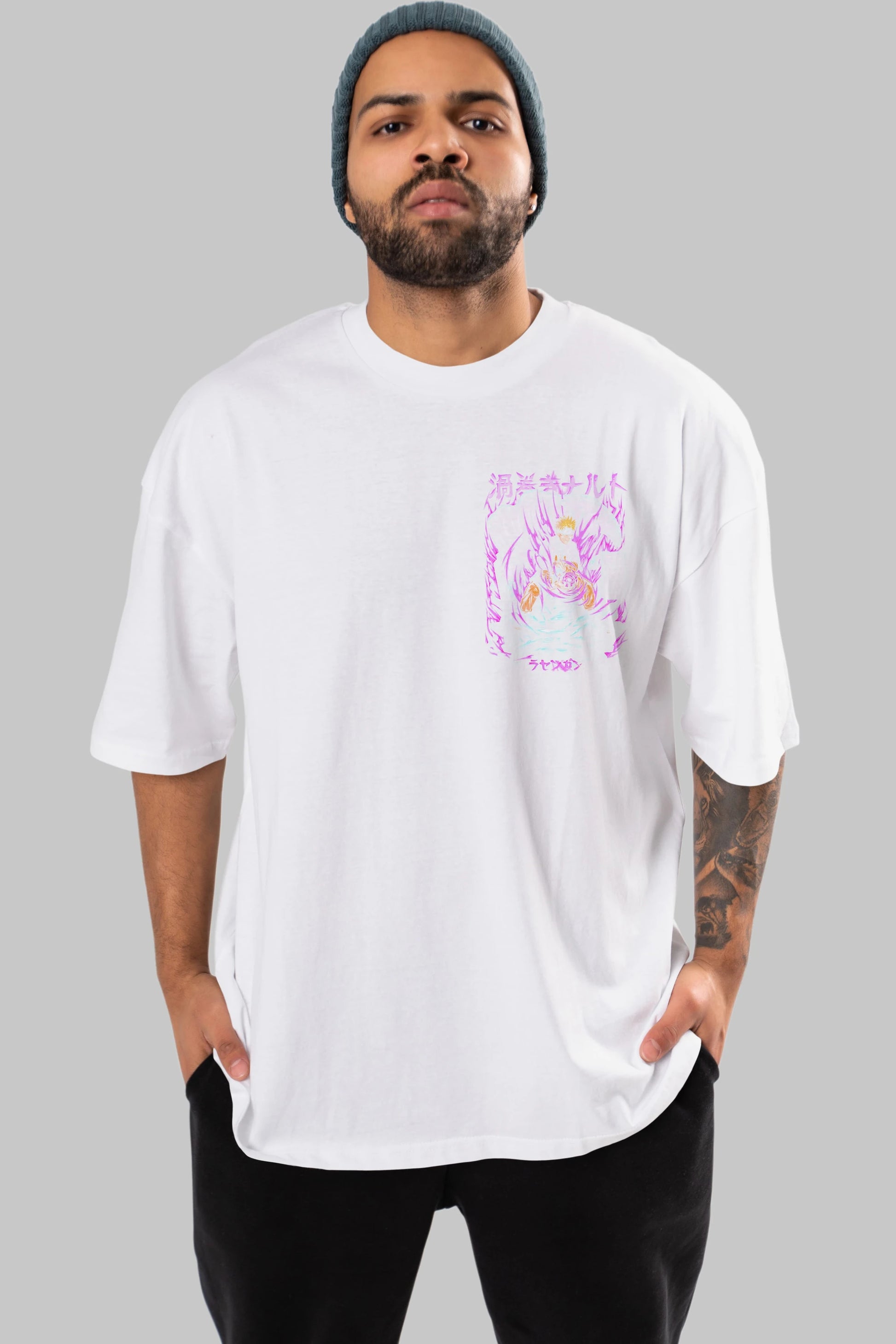 NARUTO Ön Sol Baskılı Oversize t-shirt Erkek Kadın Unisex %100 Pamuk Bisiklet Yaka tişort