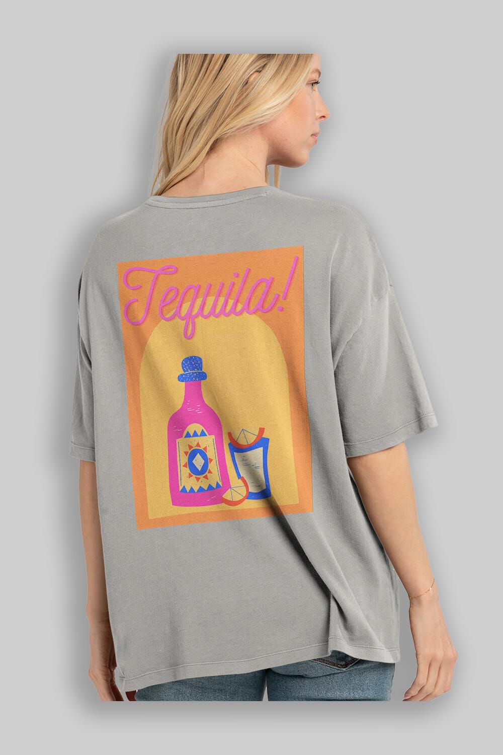 Tequila Arka Baskılı Oversize t-shirt Erkek Kadın Unisex %100 Pamuk Bisiklet Yaka tişort