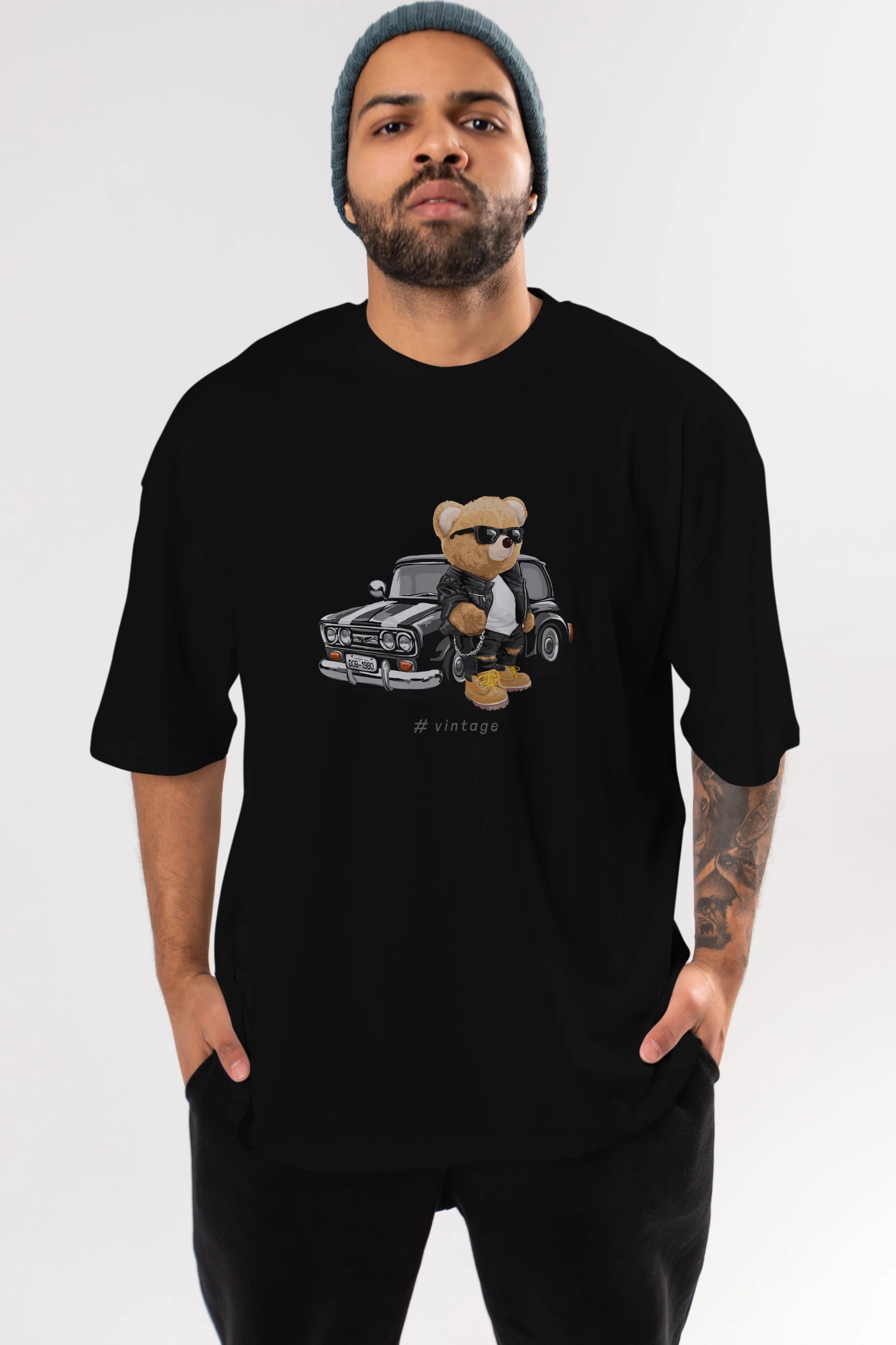 Teddy Bear Vintage Ön Baskılı Oversize t-shirt Erkek Kadın Unisex %100 Pamuk