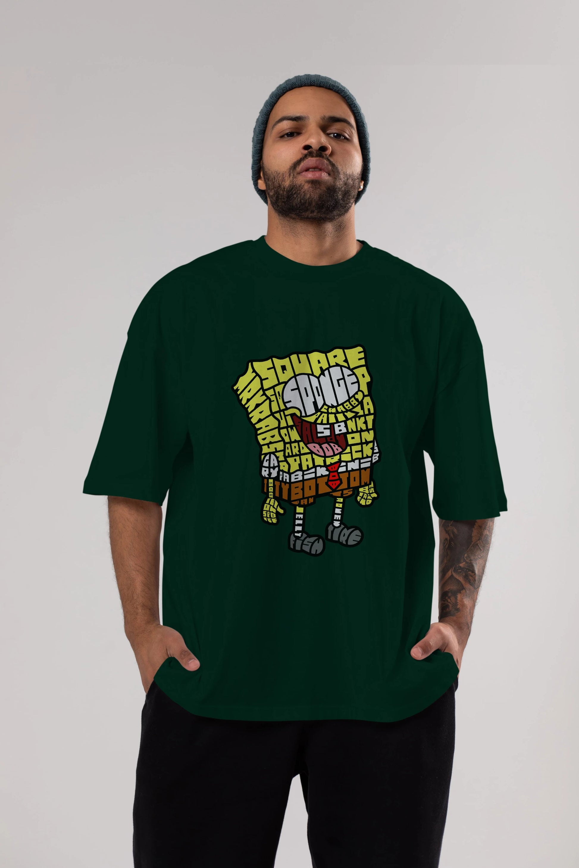 Yellow Sponge Ön Baskılı Oversize t-shirt %100 pamuk Erkek Kadın Unisex