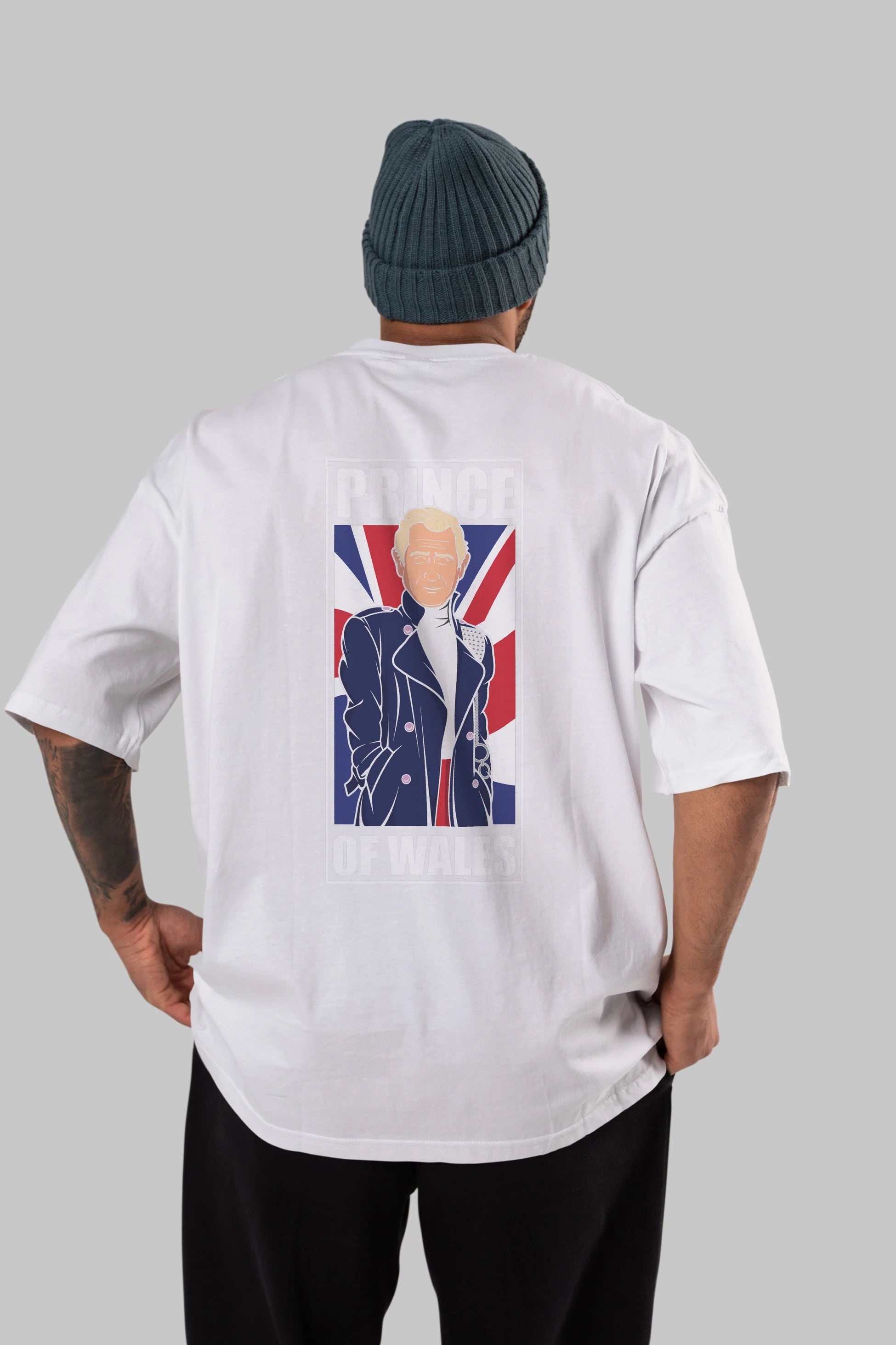 Prince Charles Arka Baskılı Oversize t-shirt Erkek Kadın Unisex %100 Pamuk tişort