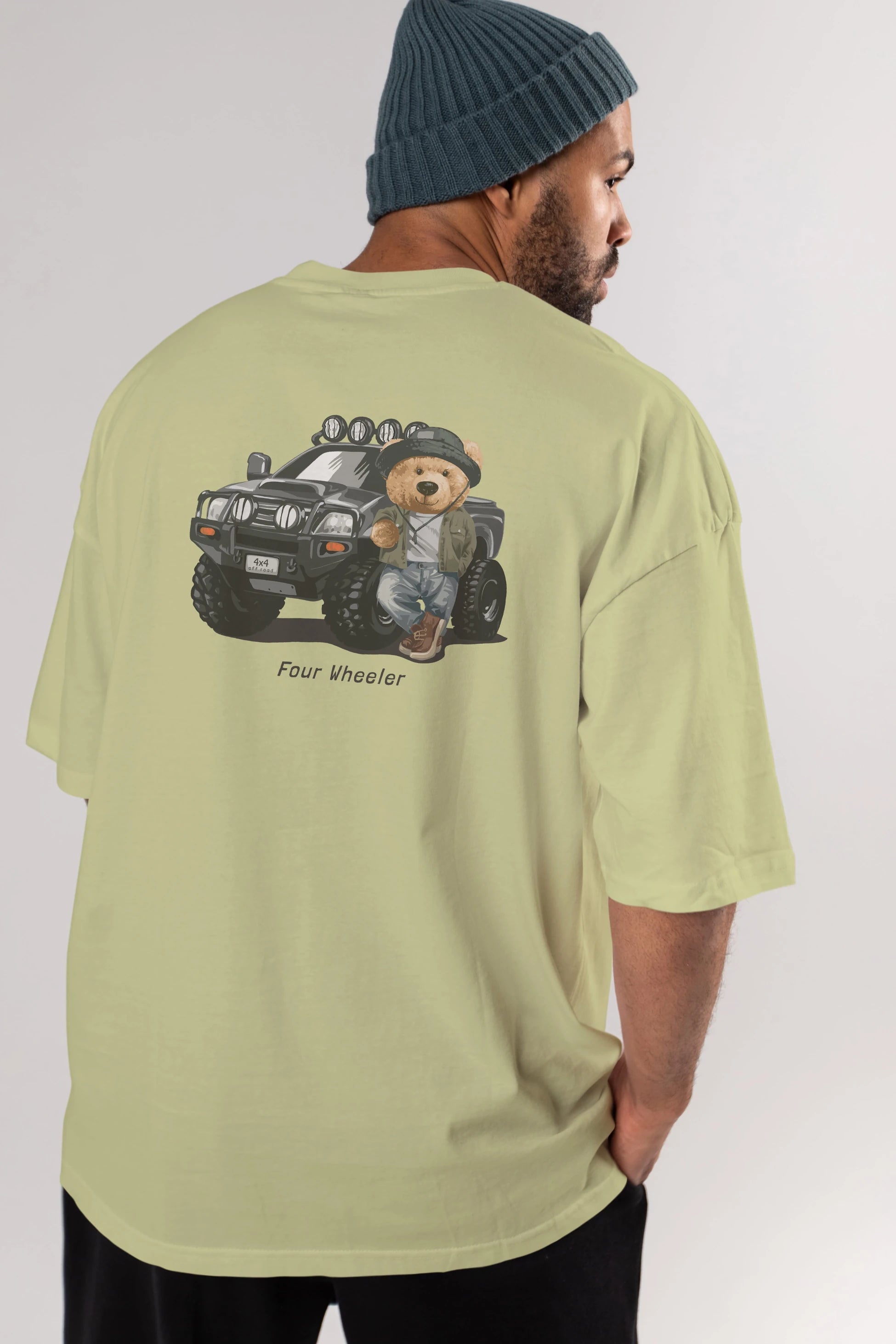 Teddy Bear Off Road Arka Baskılı Oversize t-shirt Erkek Kadın Unisex %100 Pamuk