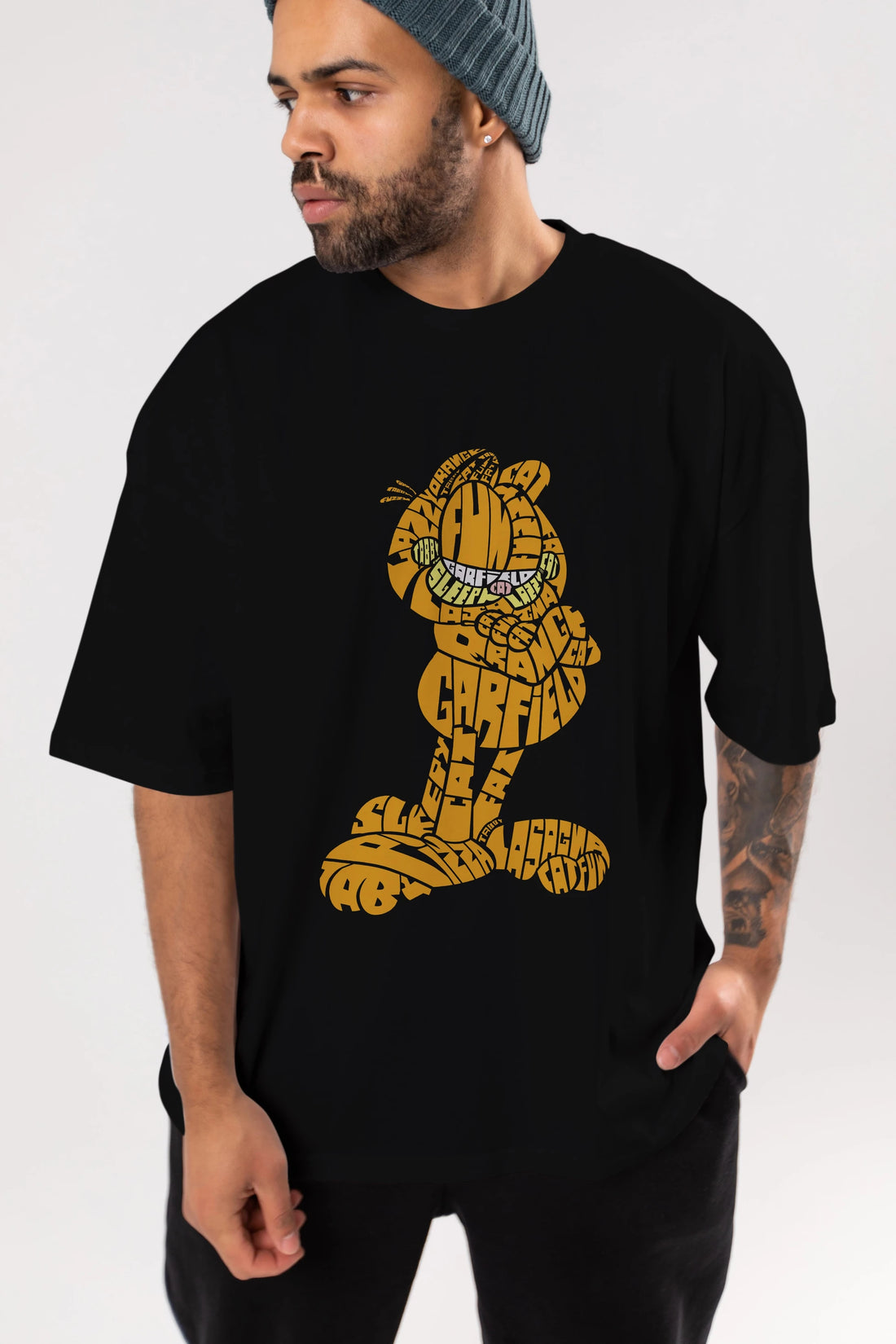 Garfield Ön Baskılı Oversize t-shirt %100 pamuk Erkek Kadın Unisex