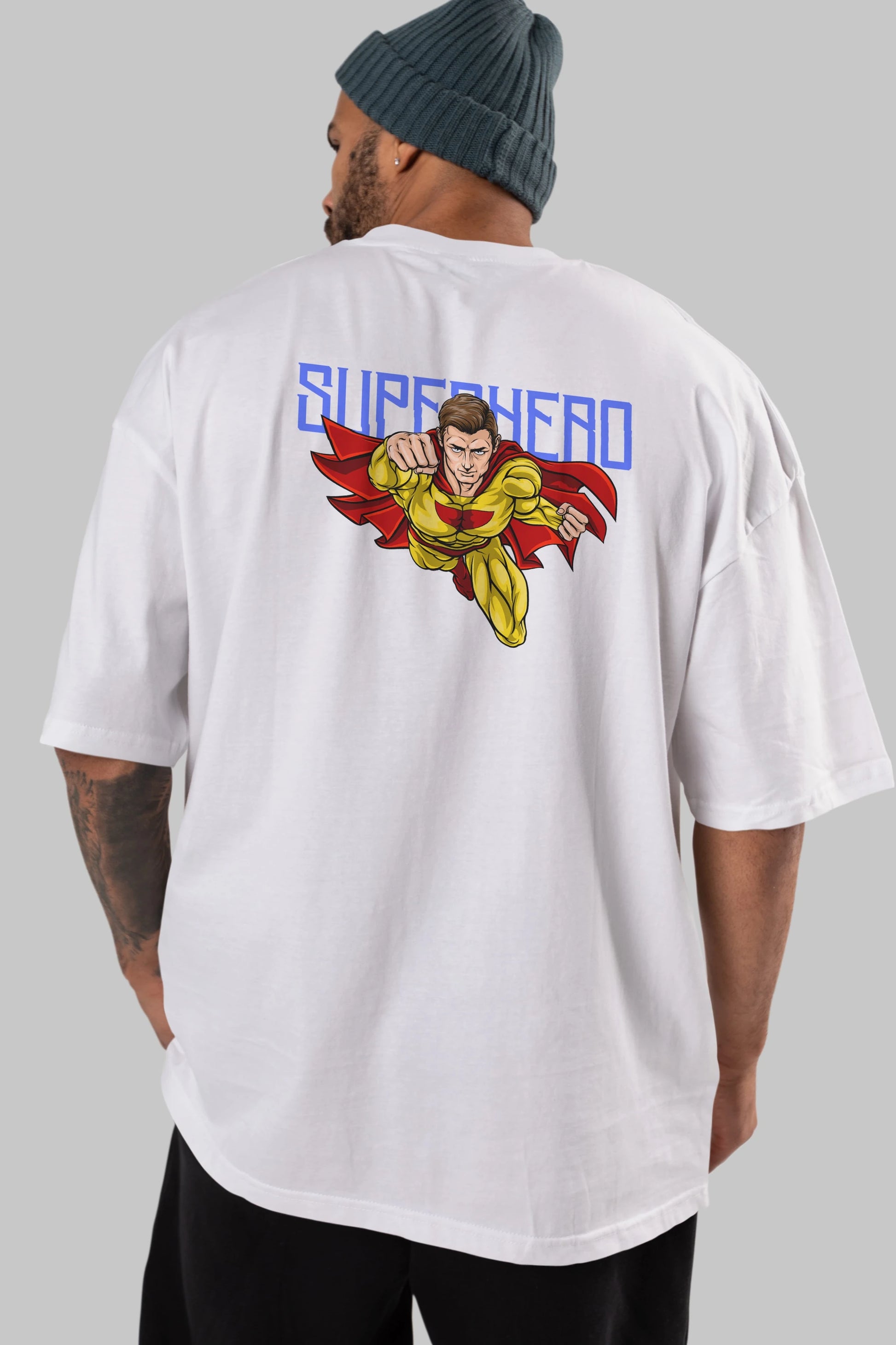 Super Hero Arka Baskılı Oversize t-shirt Erkek Kadın Unisex
