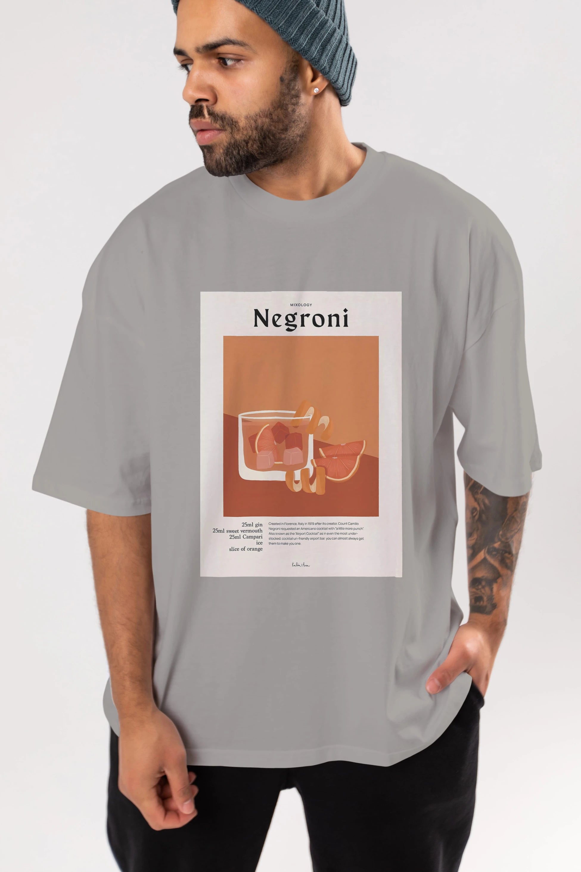Mixology Negroni Ön Baskılı Oversize t-shirt Erkek Kadın Unisex %100 Pamuk Bisiklet Yaka tişort