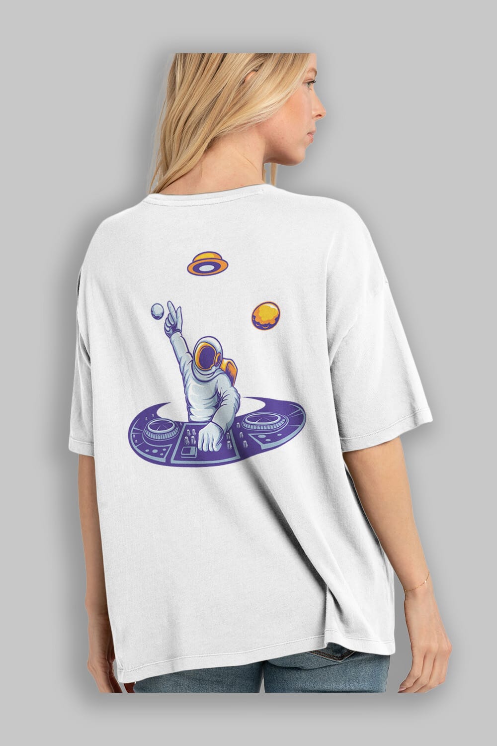 Astronaut Disk Jockey Party Arka Baskılı Oversize t-shirt Erkek Kadın Unisex