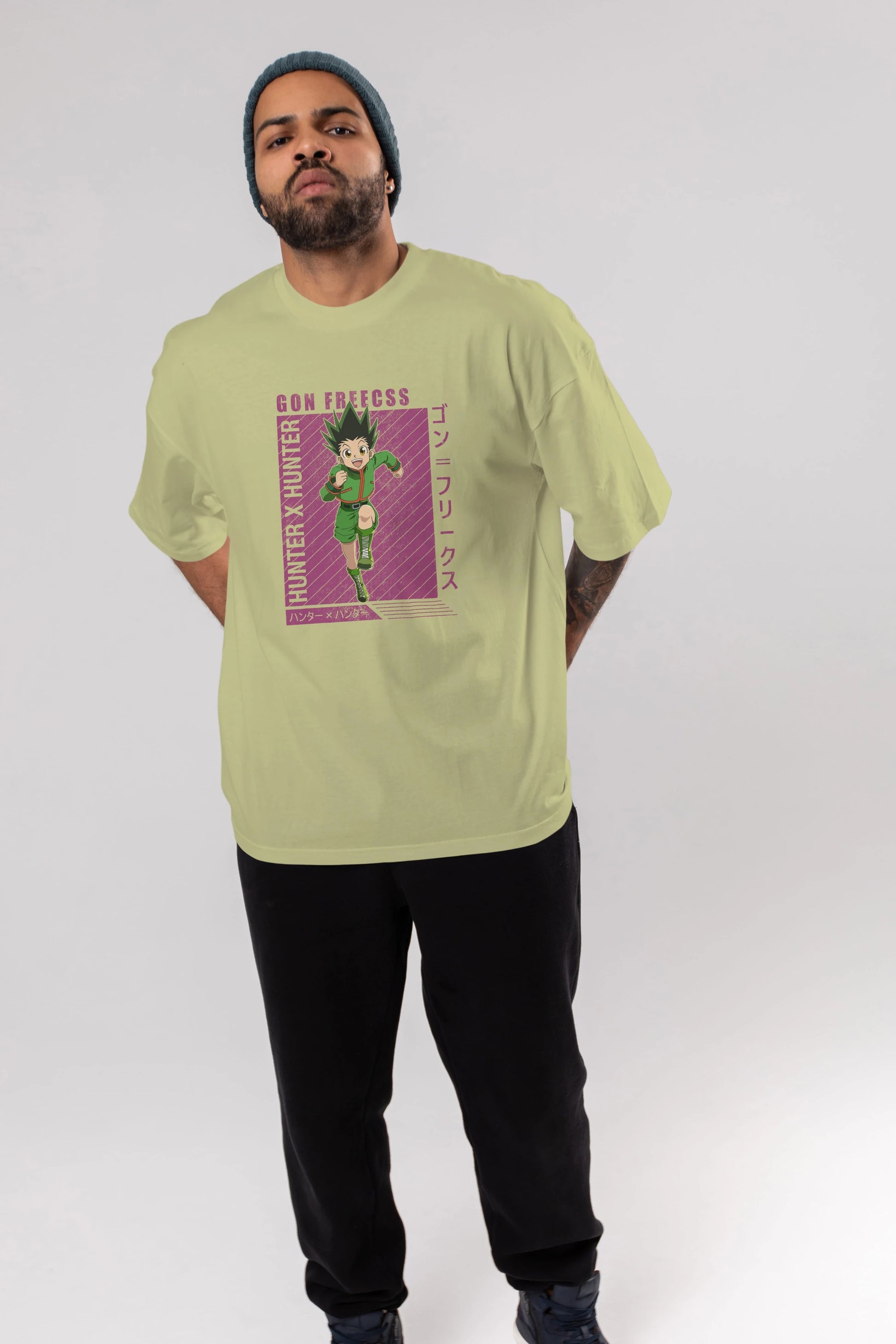 Gon Freecss HUNTER X HUNTER 3 Anime Ön Baskılı Oversize t-shirt %100 pamuk Erkek Kadın Unisex