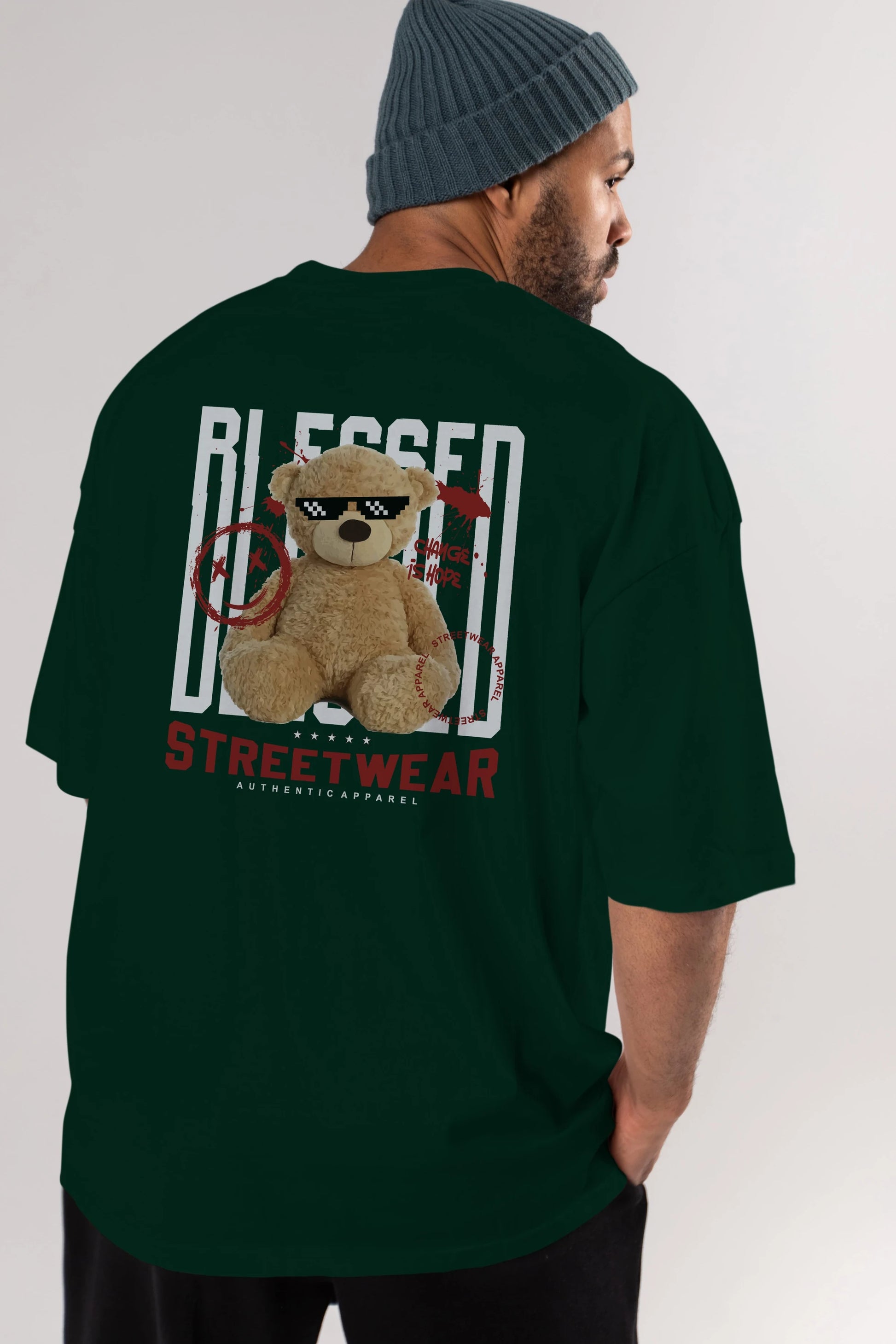 Blessed Bear Arka Baskılı Oversize t-shirt Erkek Kadın Unisex