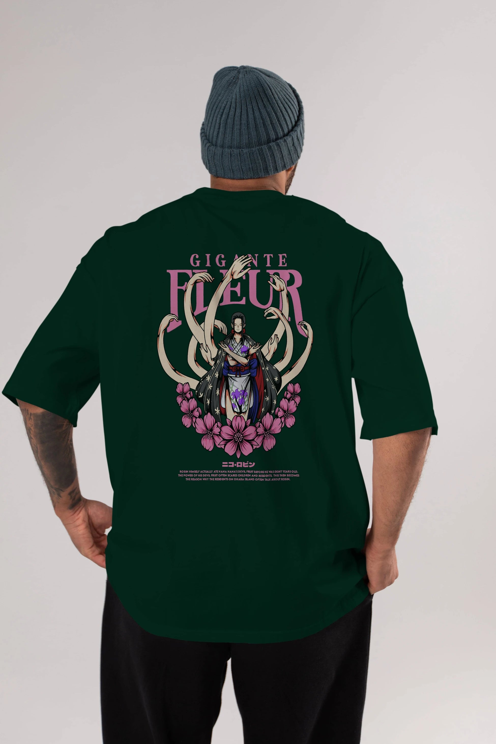 Gigante Fleur Anime Arka Baskılı Oversize t-shirt Erkek Kadın Unisex