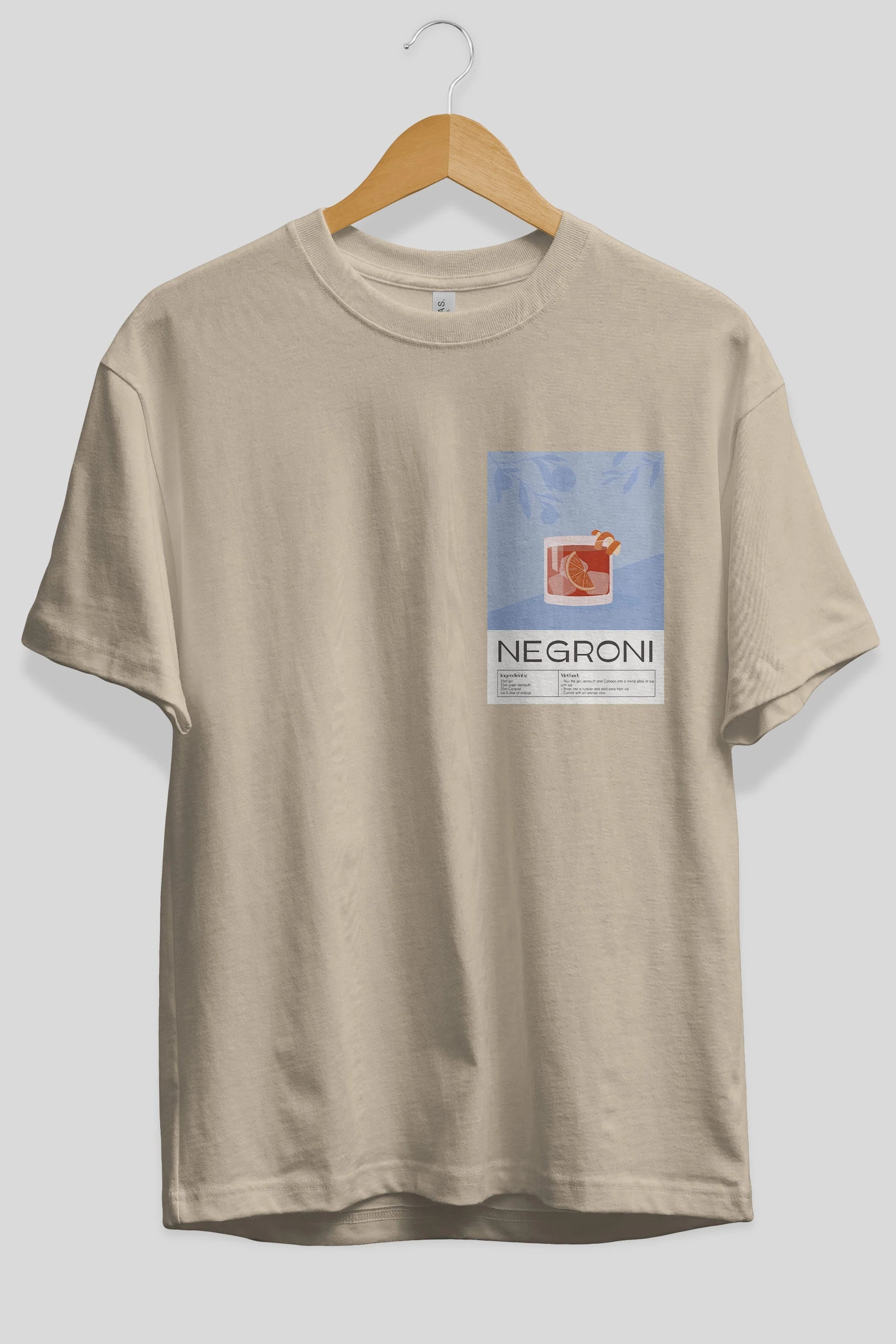 Negroni Ön Sol Baskılı Oversize t-shirt Erkek Kadın Unisex %100 Pamuk Bisiklet Yaka tişort