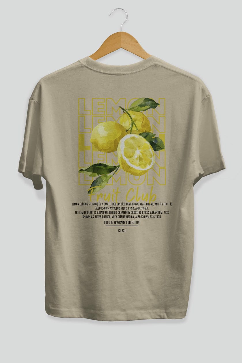 Lemon Arka Baskılı Oversize t-shirt Erkek Kadın Pamuk Bisiklet Yaka tişort