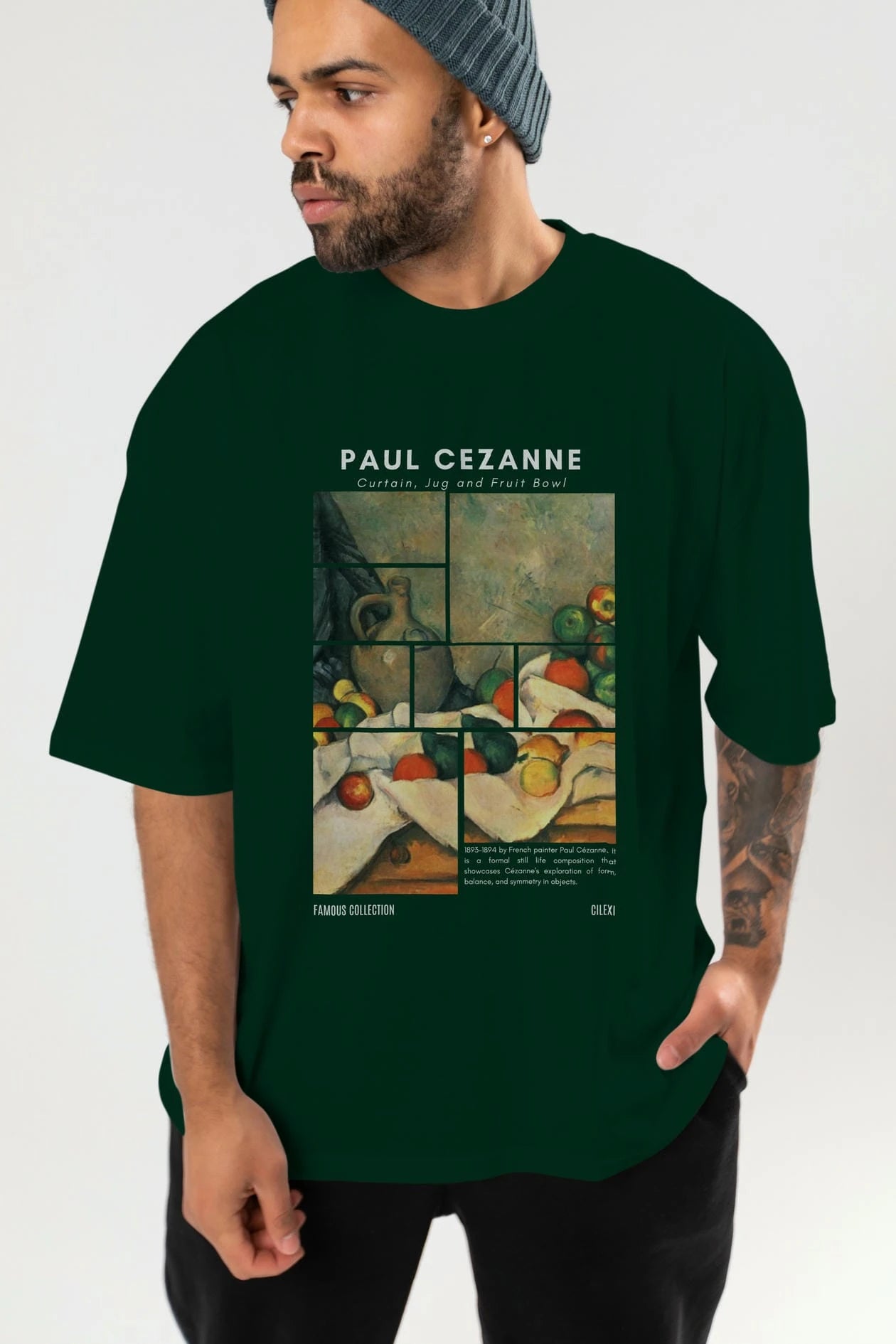 Paul Cezanne Curtain ön Baskılı Oversize t-shirt Erkek Kadın Bisiklet Yaka Pamuk tişort