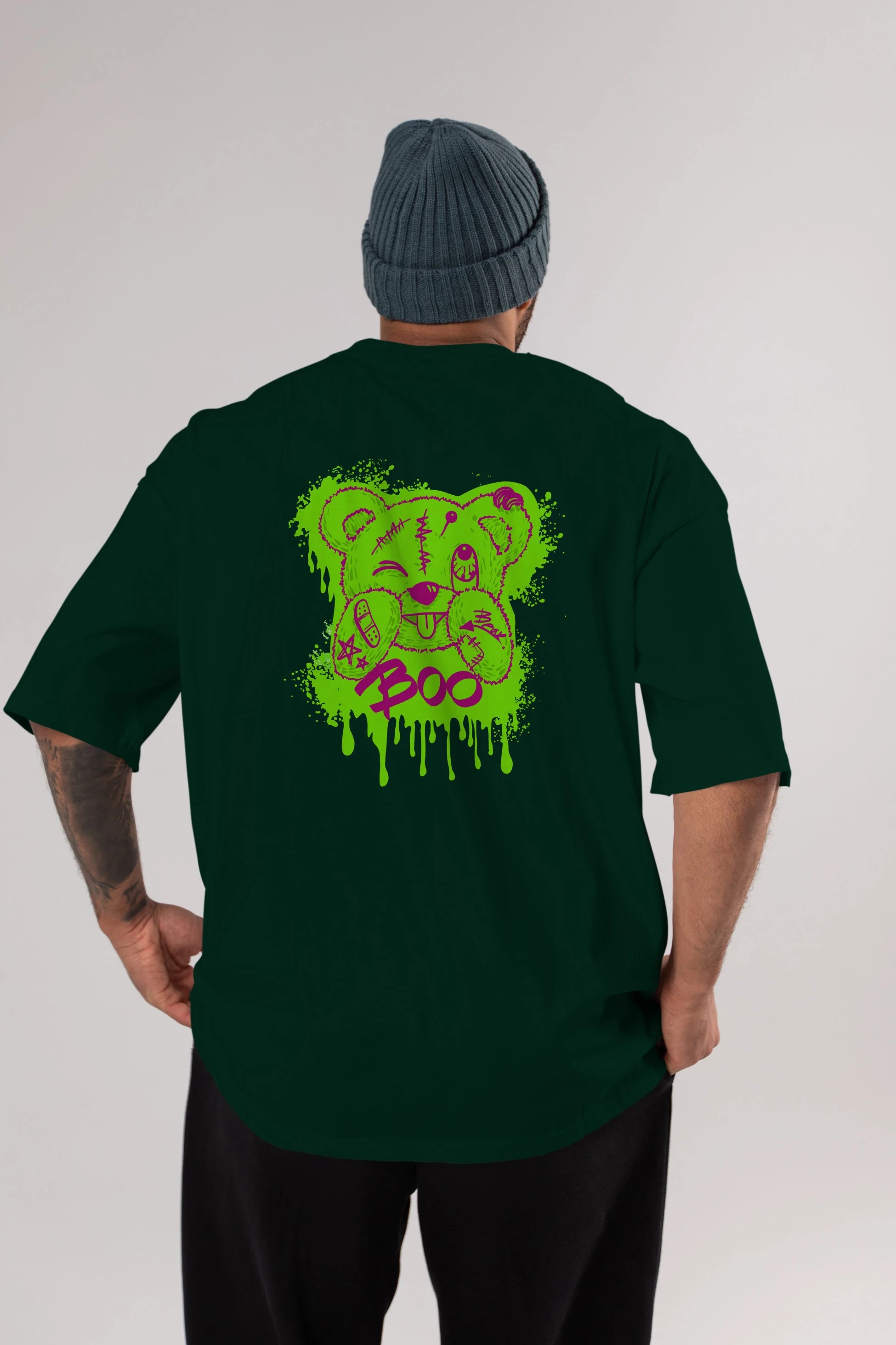 Boo  Bear Arka Baskılı Oversize t-shirt Erkek Kadın Unisex