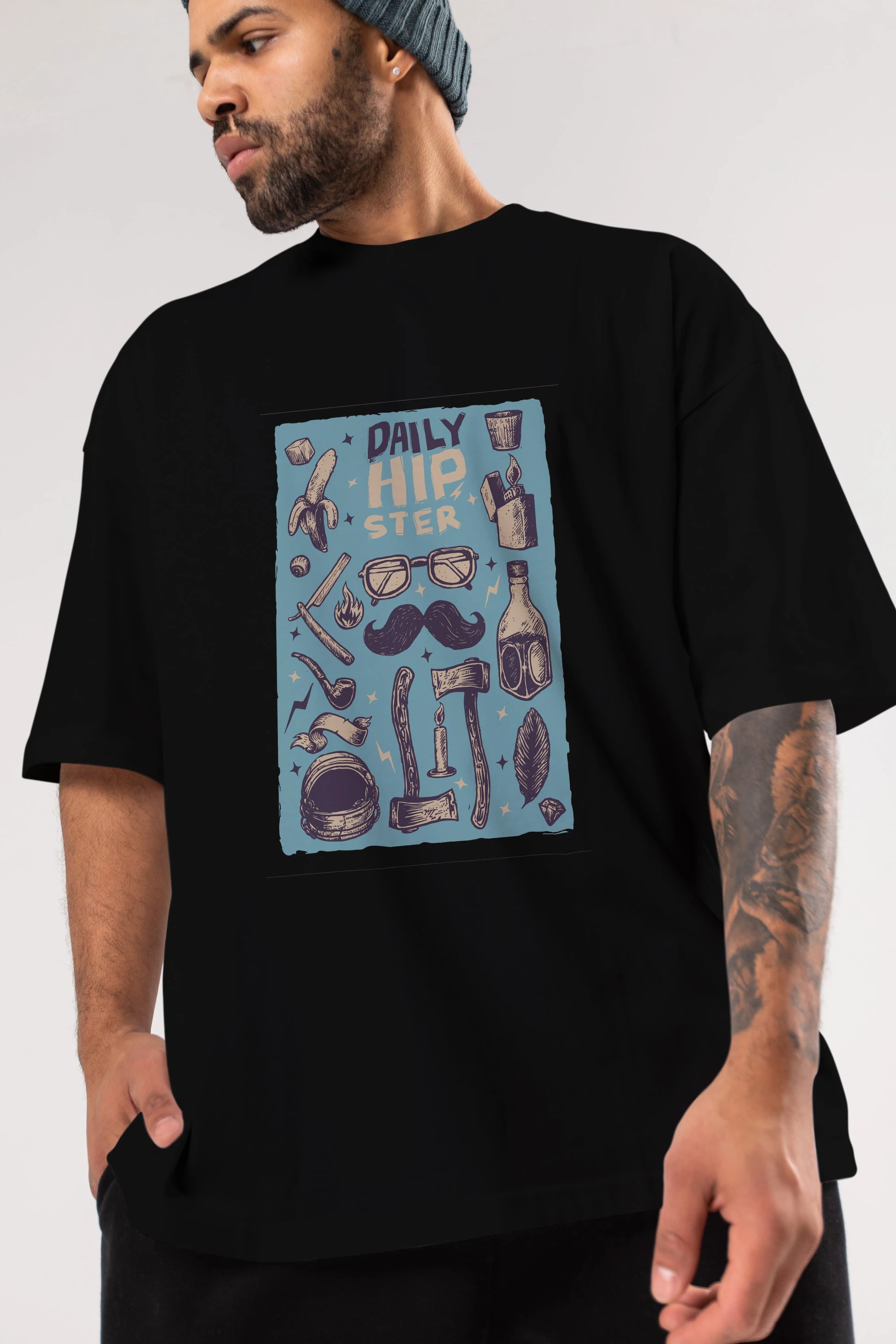 Hipster Ön Baskılı Oversize t-shirt Erkek Kadın Unisex %100 Pamuk tişort