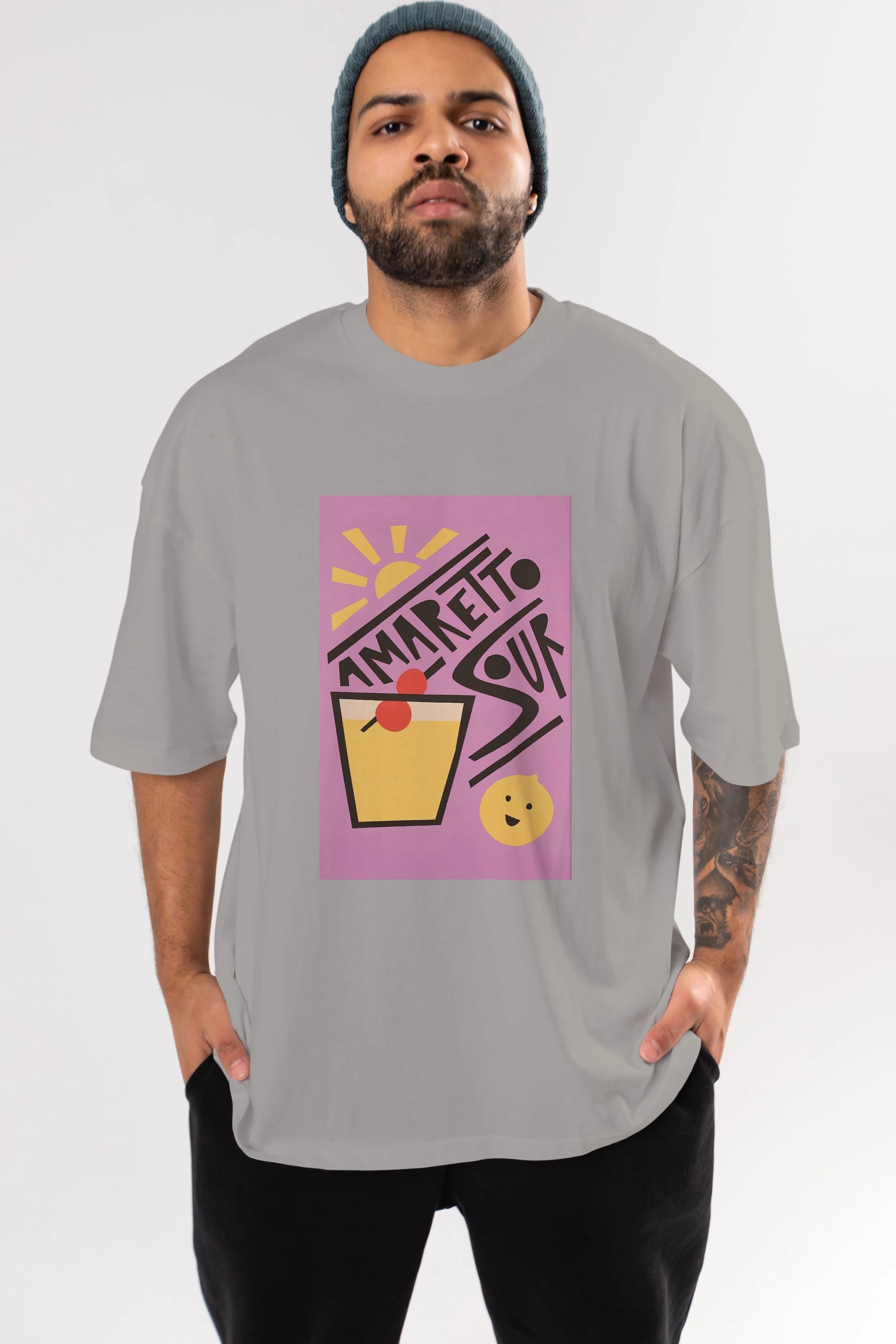 Amaretto Sour Ön Baskılı Oversize t-shirt Erkek Kadın Unisex %100 Pamuk Bisiklet Yaka tişort