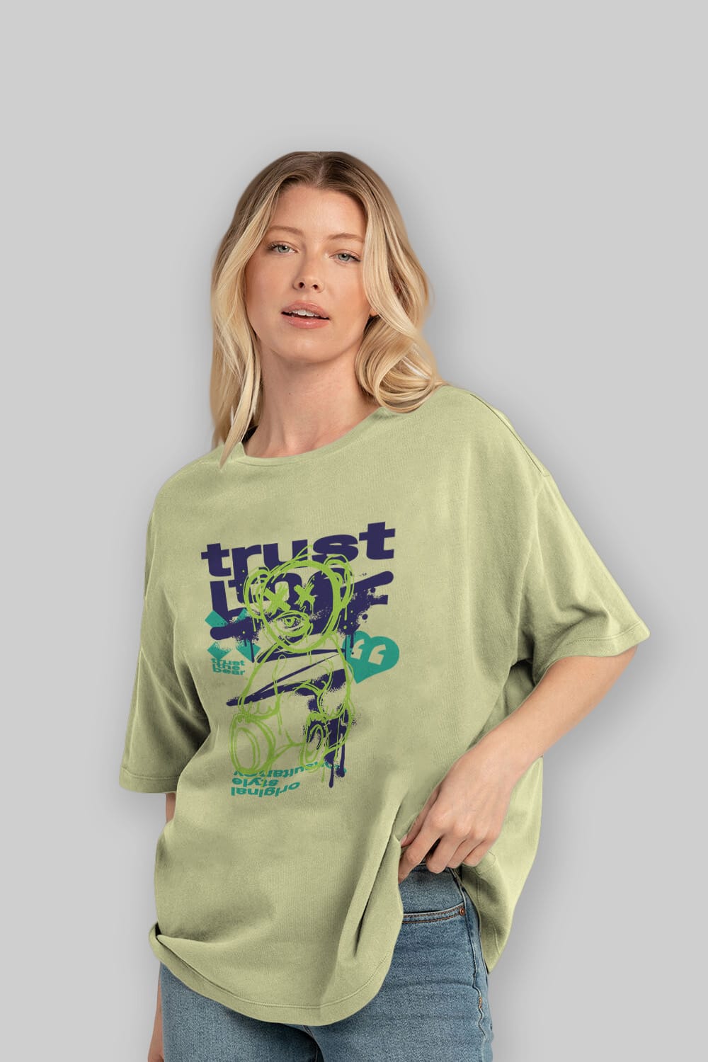 Trust The Bear 3 Ön Baskılı Oversize t-shirt Erkek Kadın Unisex